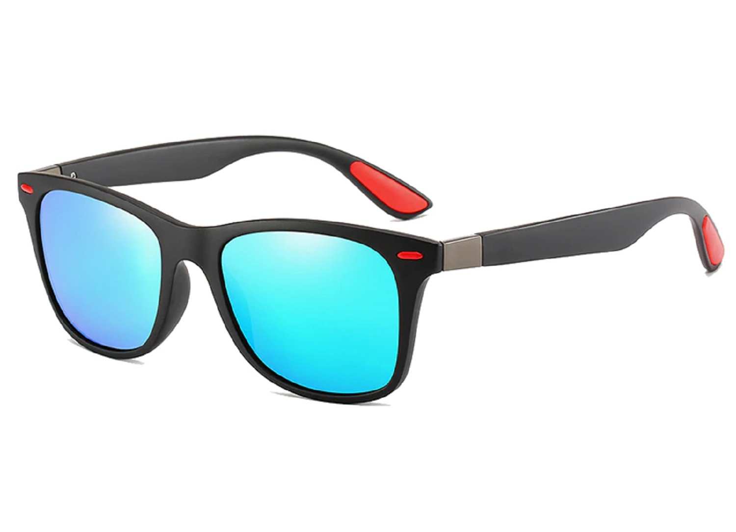 AUGEN Unisex Polarized Rectangular Sunglasses with Blue Frame & Black Lenses