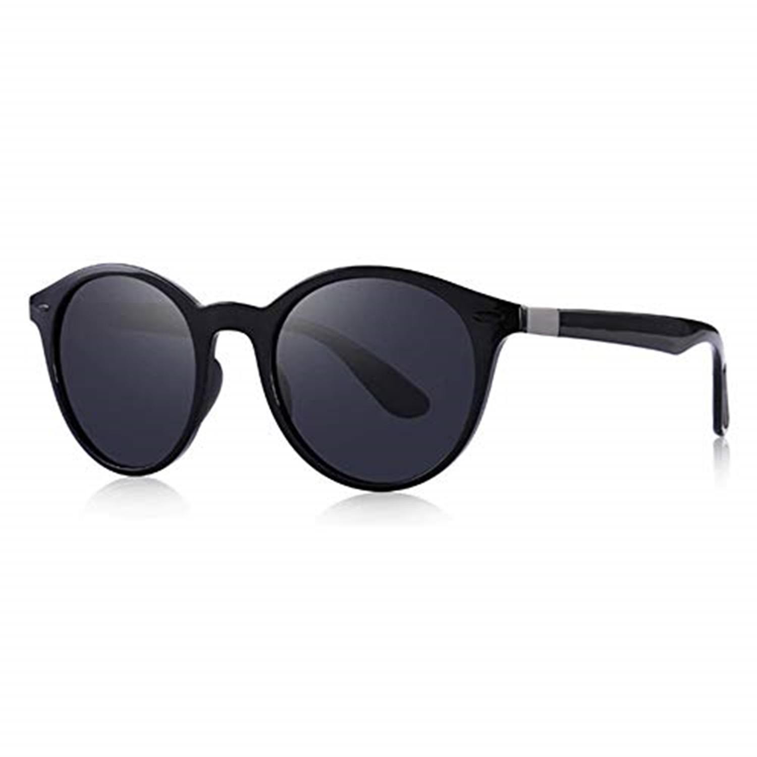 AUGEN Unisex Adult Round Sunglasses (Black Frame, Black Lens) (Medium)