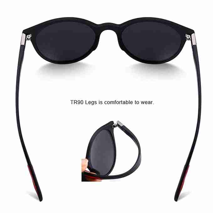 AUGEN Unisex Polarized Sunglasses With Round Black Frame & Black Lenses