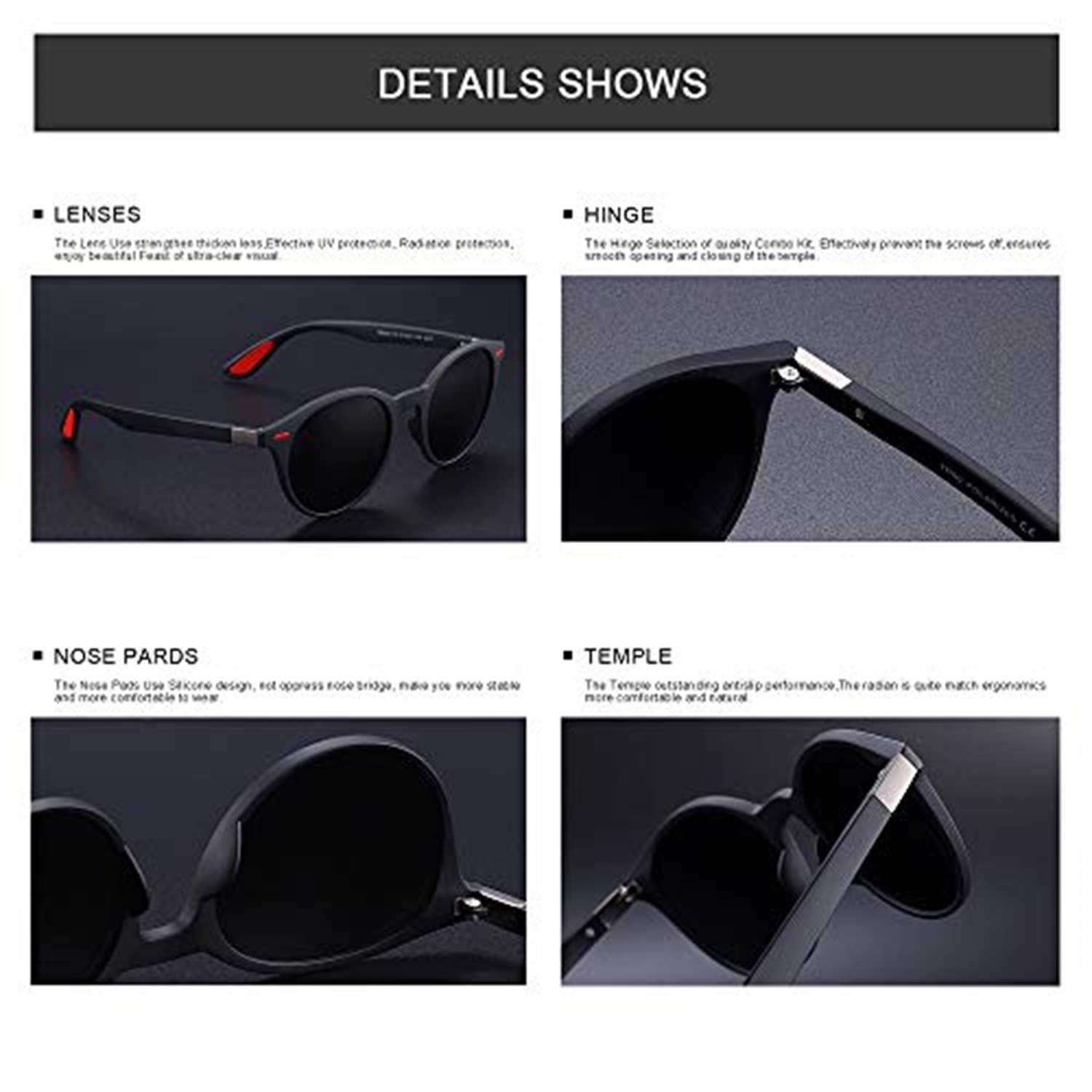 AUGEN Unisex Polarized Sunglasses With Round Black Frame & Blue Lenses