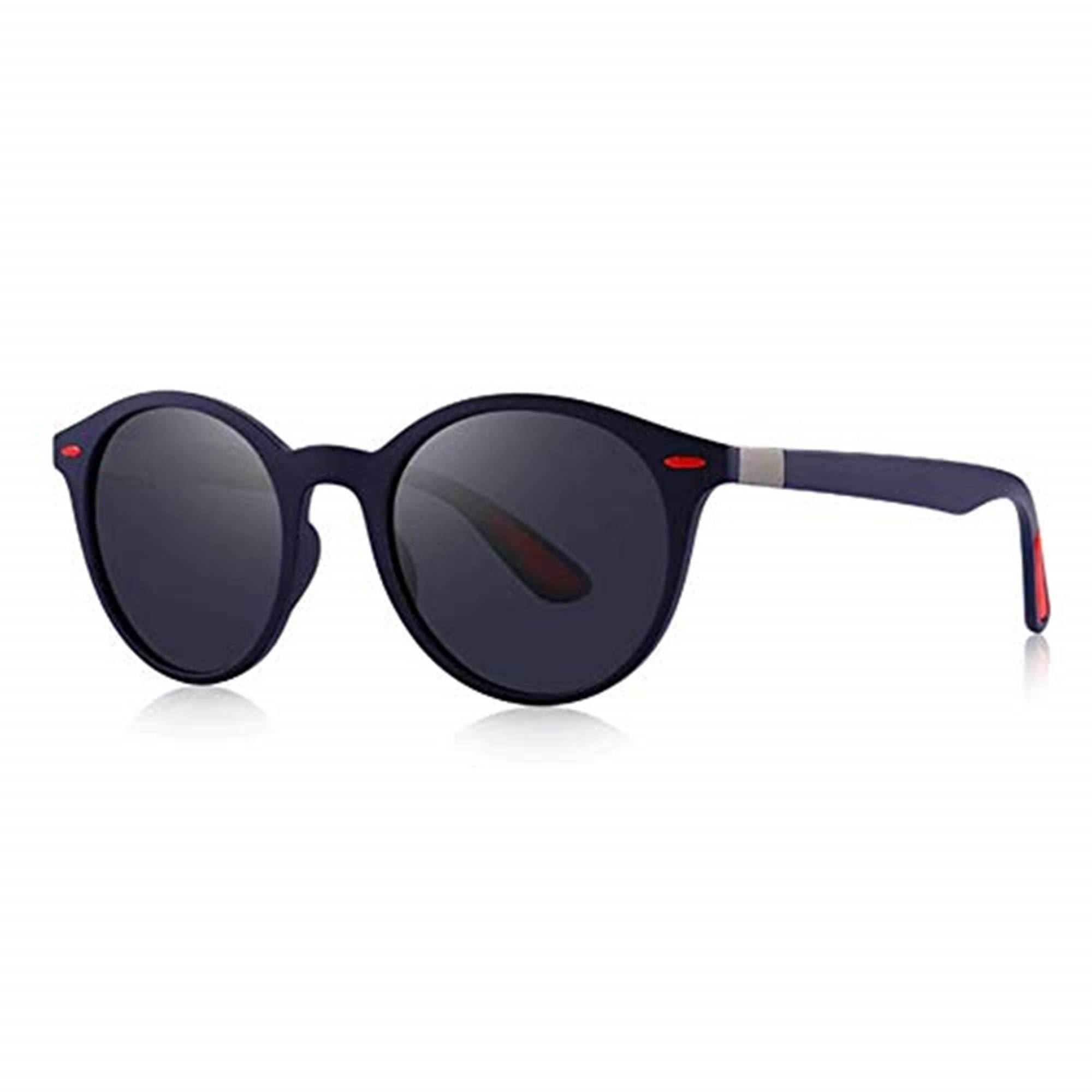 AUGEN Unisex Polarized Sunglasses With Round Blue Frame & Black Lenses