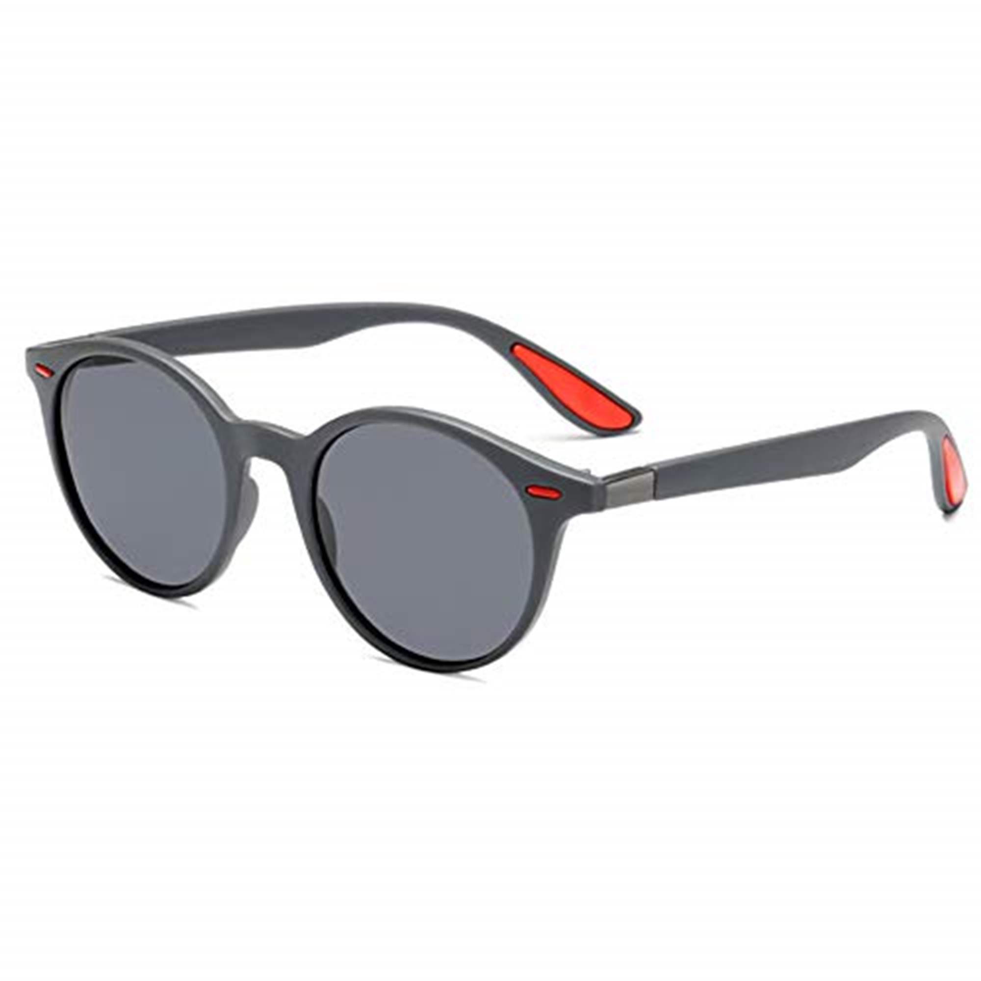 AUGEN Unisex Polarized Sunglasses With Round Grey Frame & Black Lenses