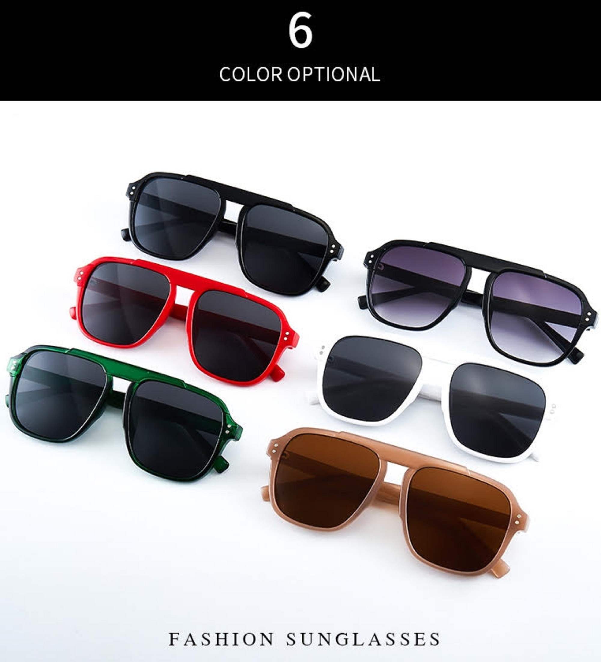 AUGEN By Visions India Retro Vintage Square Abstract Unisex Sunglasses UV400 Protected Large Size (Red, 114) - Pack of 1