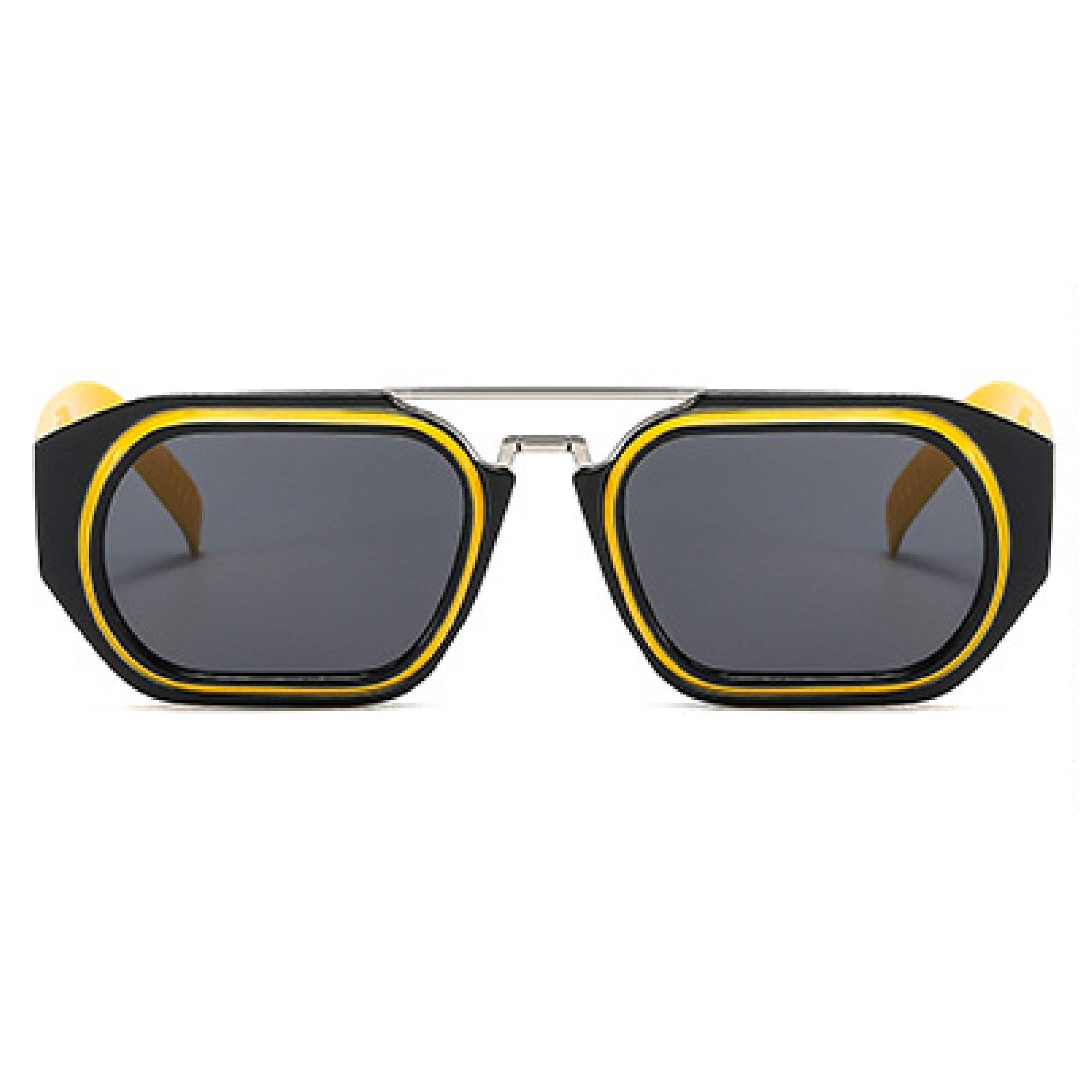 AUGEN By Visions India Retro Vintage Square Abstract Unisex Yellow Sunglasses UV400 Protected Medium Size (C1, 118)- Pack of 1