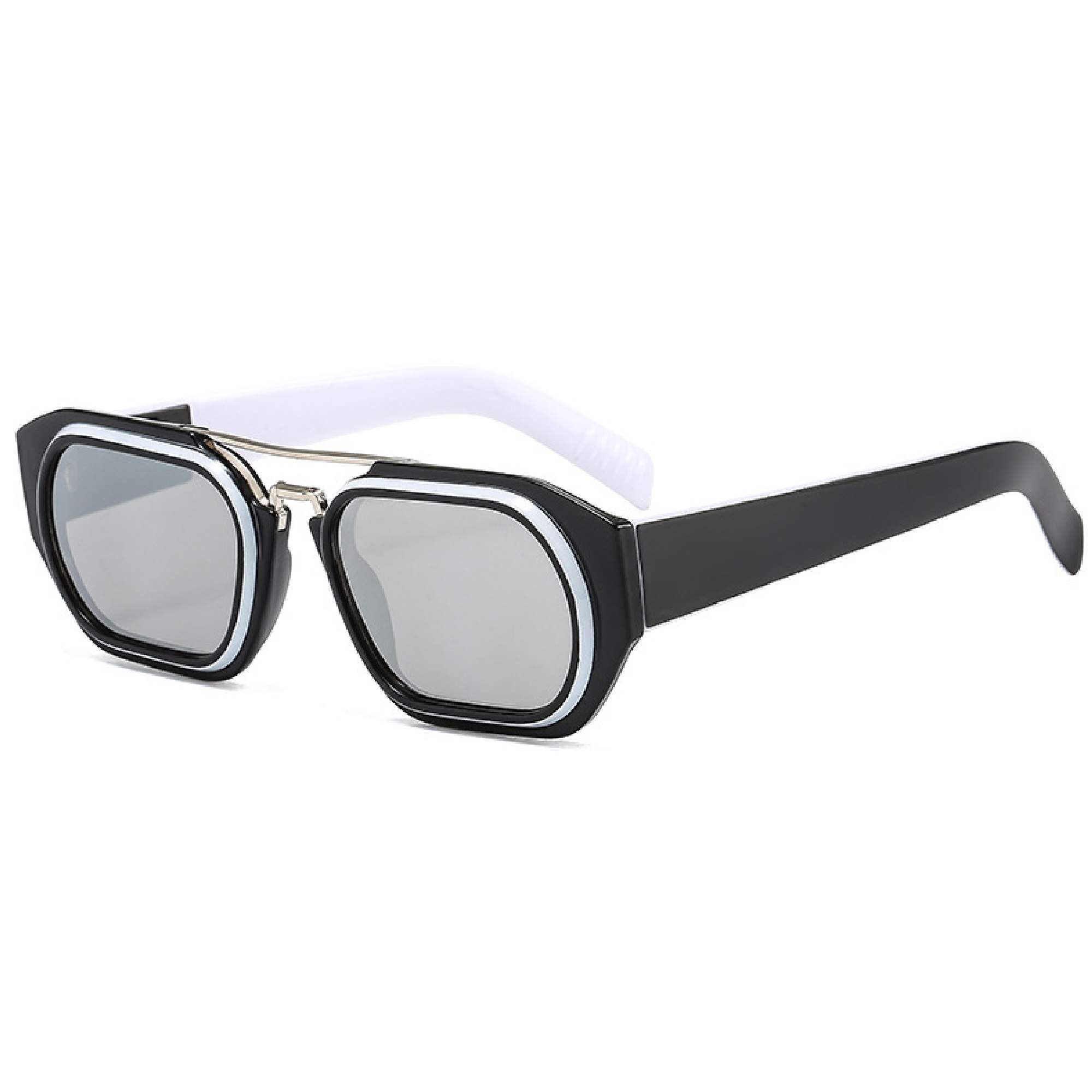 AUGEN By Visions India Retro Vintage Square Abstract Unisex White Sunglasses UV400 Protected Medium Size (C6, 118)- Pack of 1