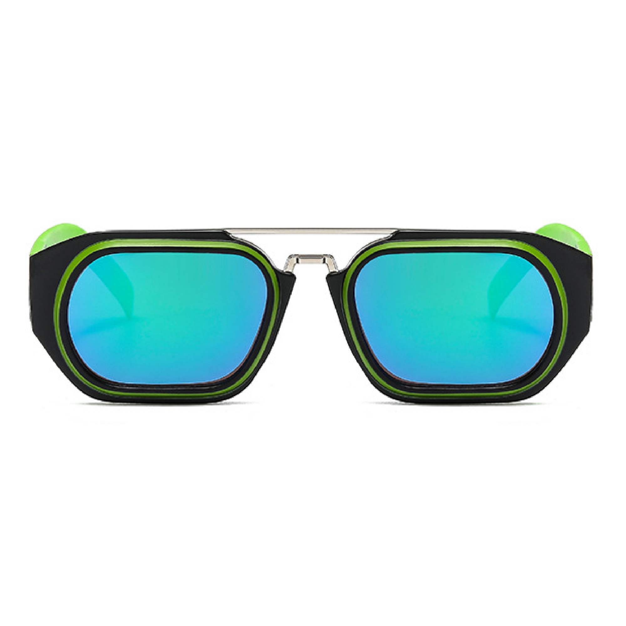 AUGEN By Visions India Retro Vintage Square Abstract Unisex Sunglasses UV400 Protected Medium Size (C7, 118) Green - Pack of 1