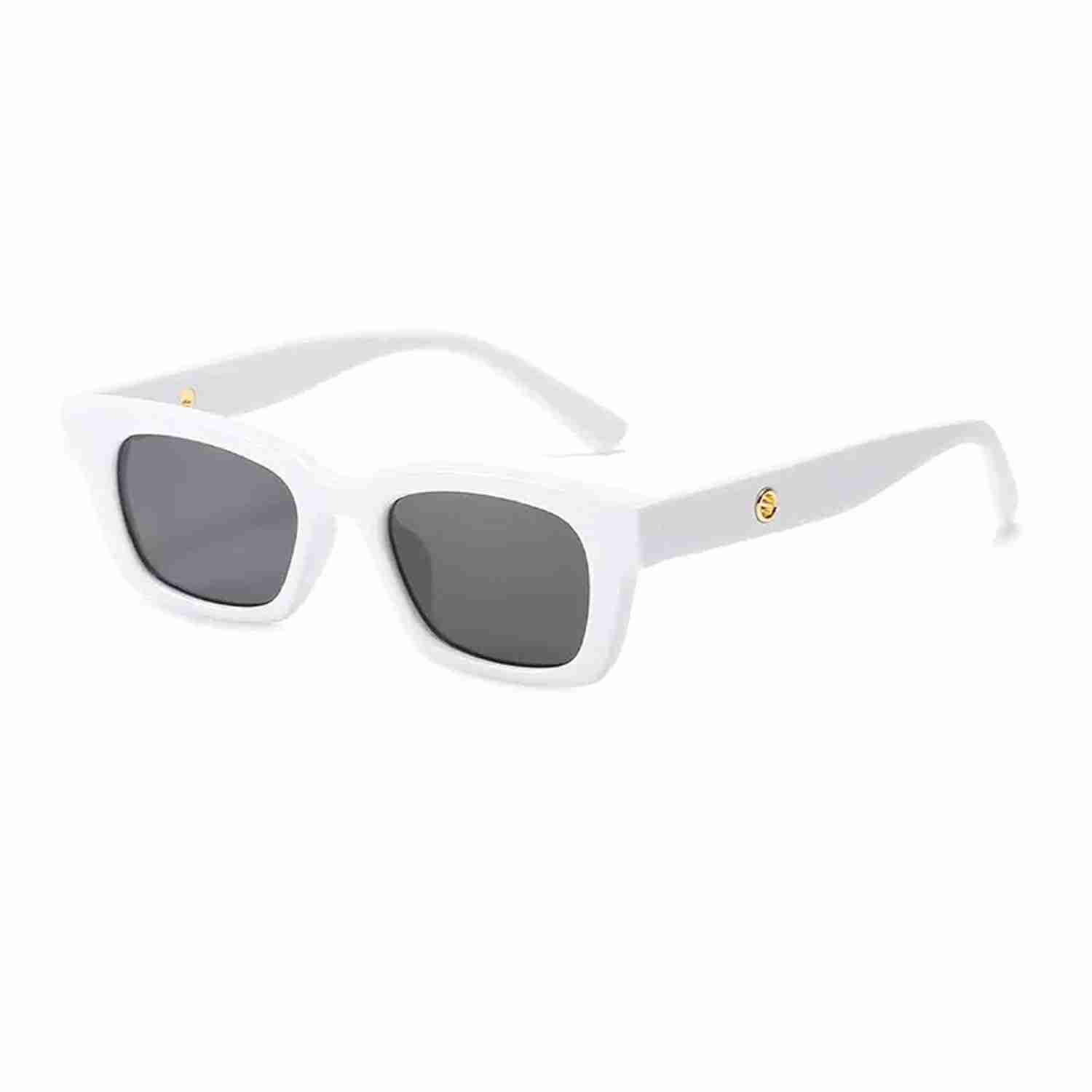 AUGEN By Visions India Retro Vintage Narrow Rectangular Abstract Unisex Sunglasses UV400 Protected Medium Size (White, 125) - Pack of 3