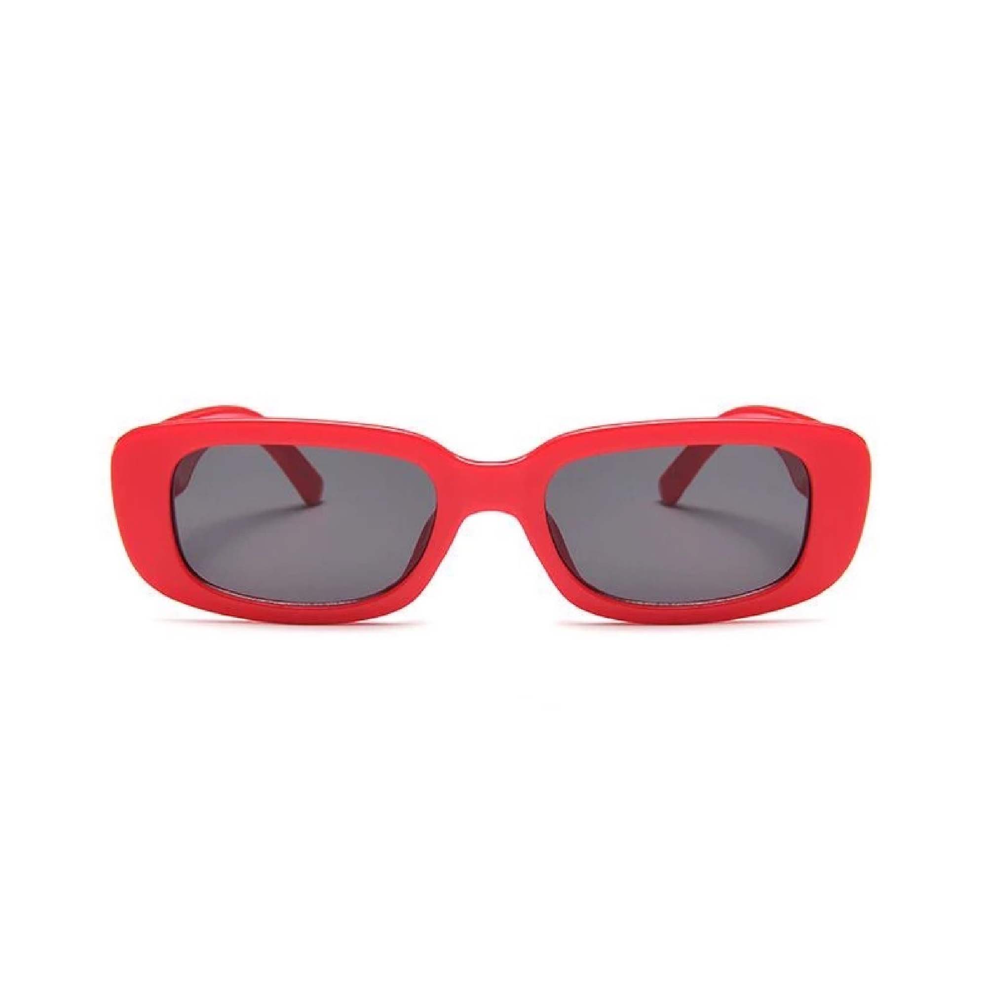 AUGEN Unisex Rectangular Sunglasses Red Frame Black Lens (Medium) - Pack of 1