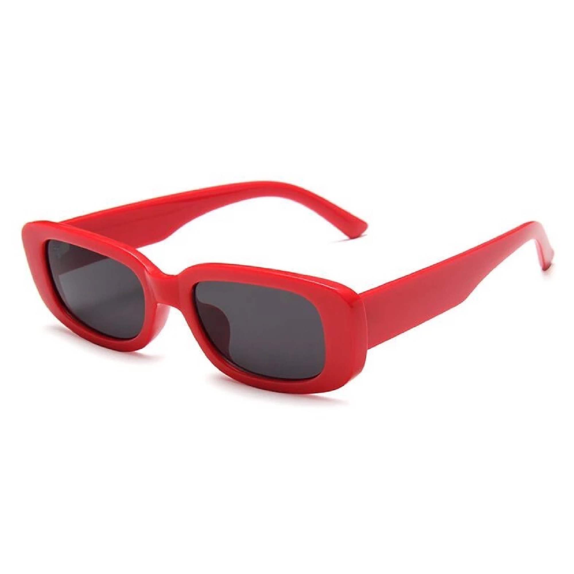 AUGEN Unisex Rectangular Sunglasses Red Frame Black Lens (Medium) - Pack of 1