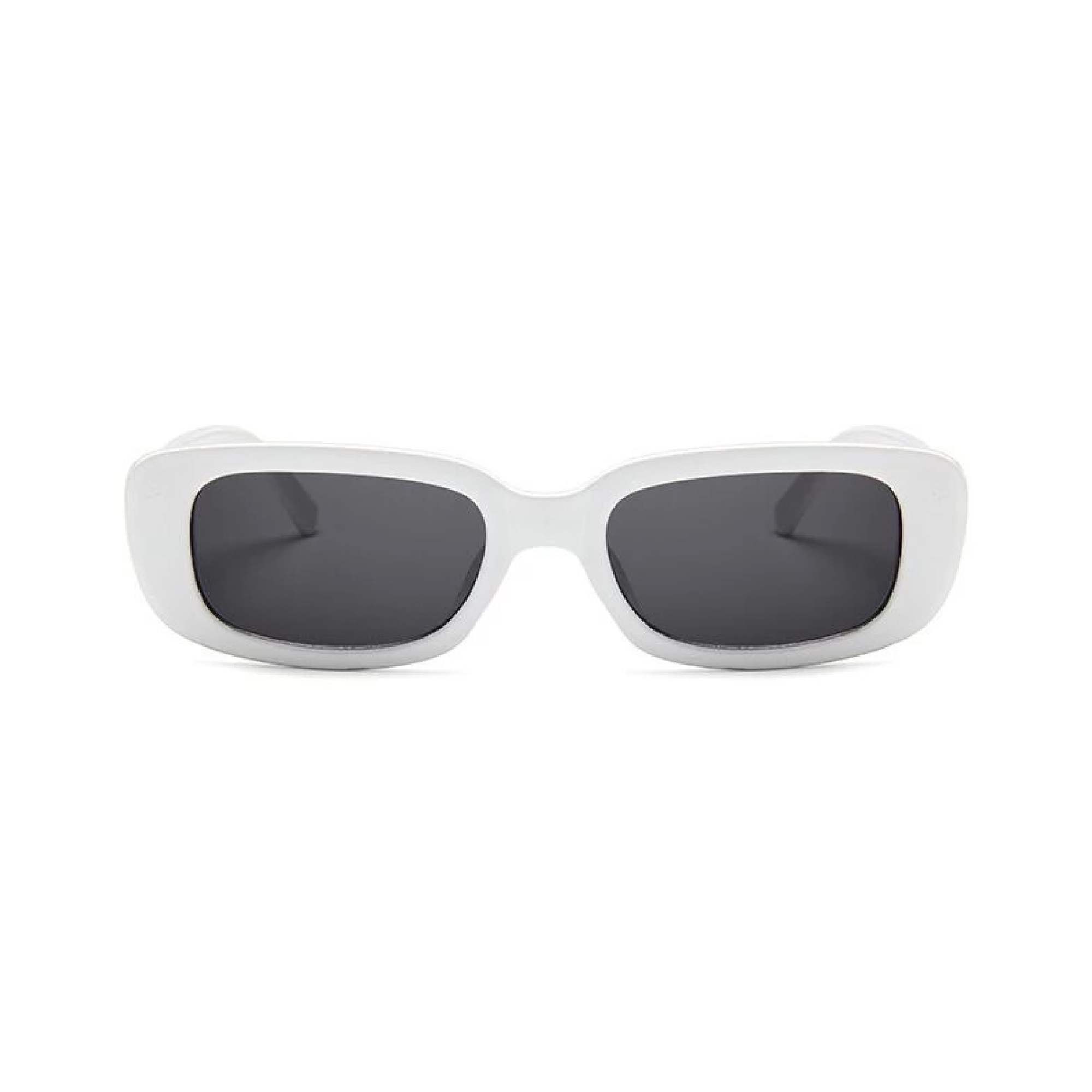 AUGEN Unisex Rectangular Sunglasses White Frame Black Lens (Medium) - Pack of 1