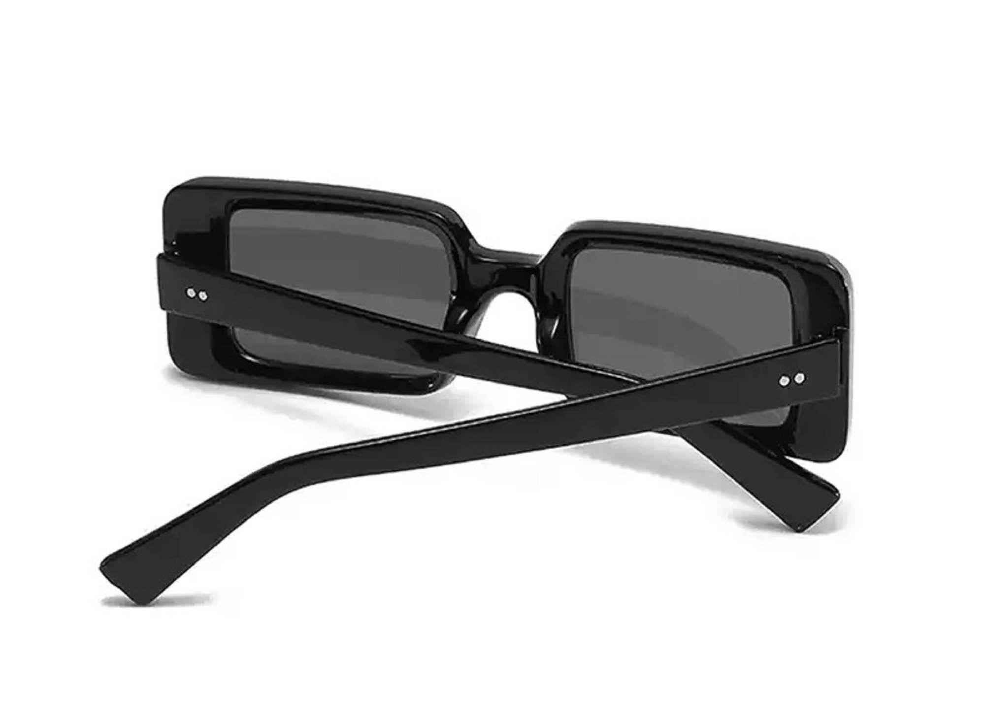 AUGEN By Visions India Retro Vintage Narrow Rectangular Abstract Unisex Sunglasses UV400 Protected Medium Size (Black, 127) - Pack of 1