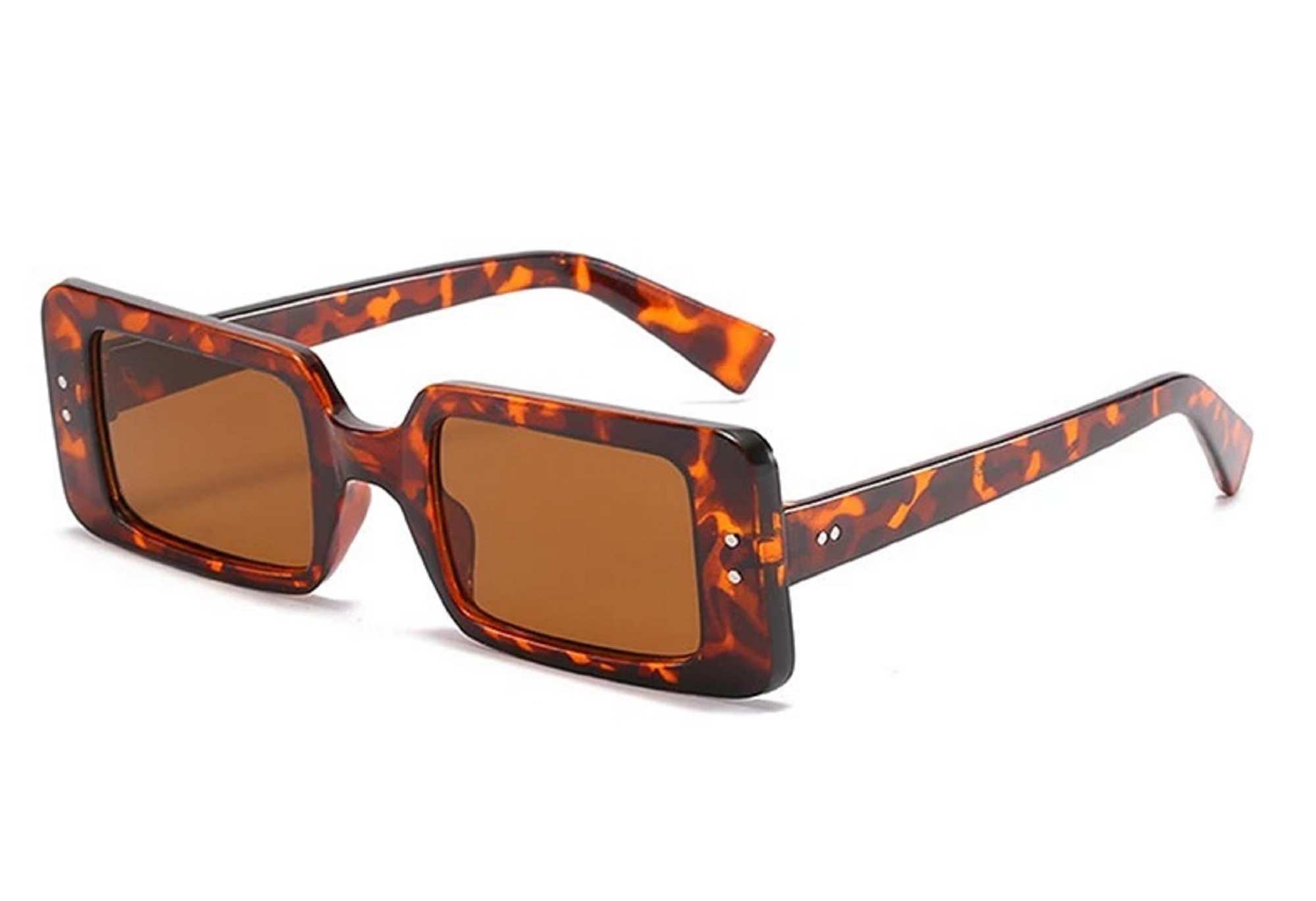 AUGEN By Visions India Retro Vintage Narrow Rectangular Abstract Unisex Sunglasses UV400 Protected Medium Size (Brown2, 127) - Pack of 1