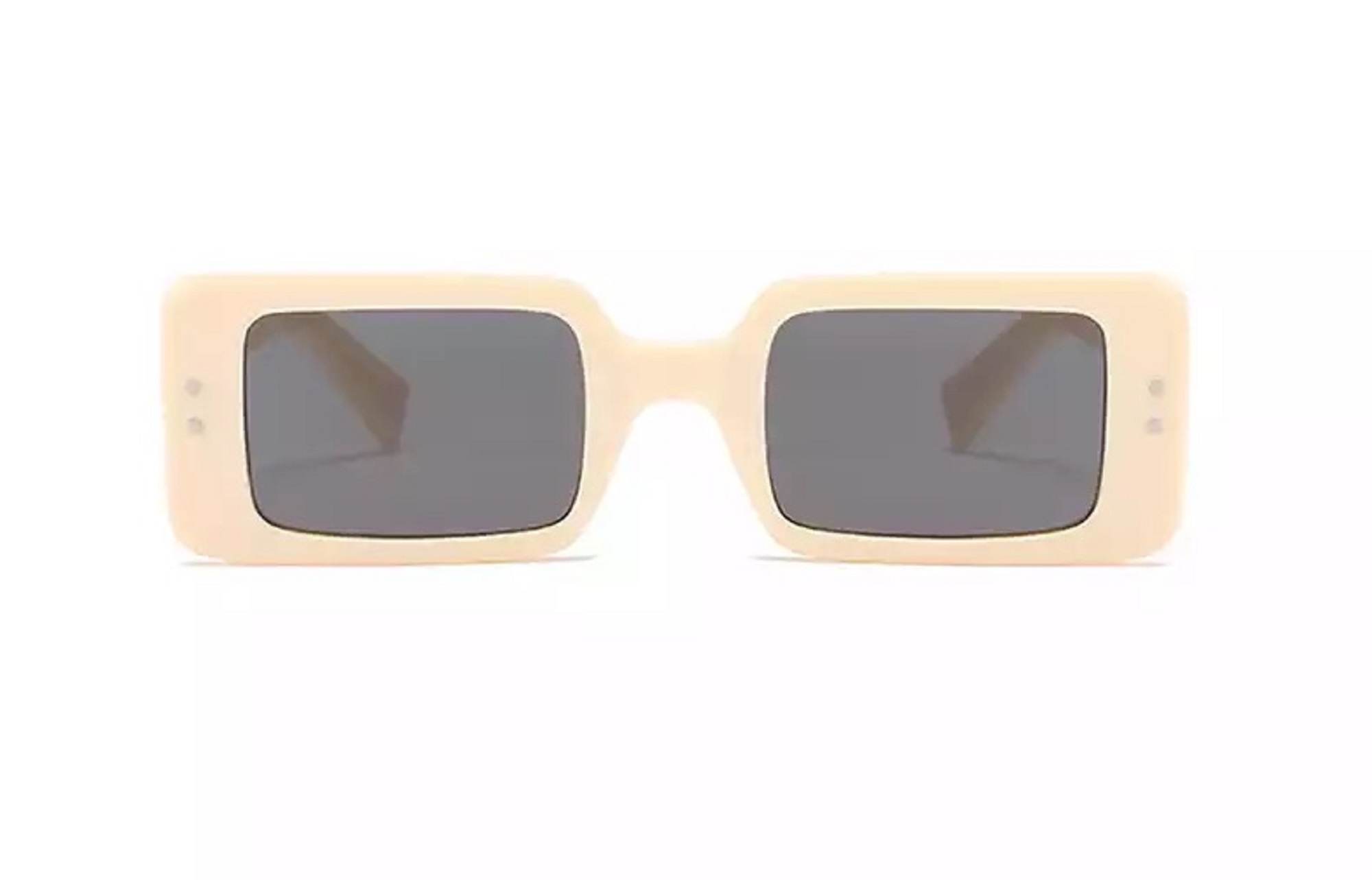 AUGEN By Visions India Retro Vintage Narrow Rectangular Abs0tract Unisex Sunglasses UV400 Protected Medium Size (OffWhite, 127)