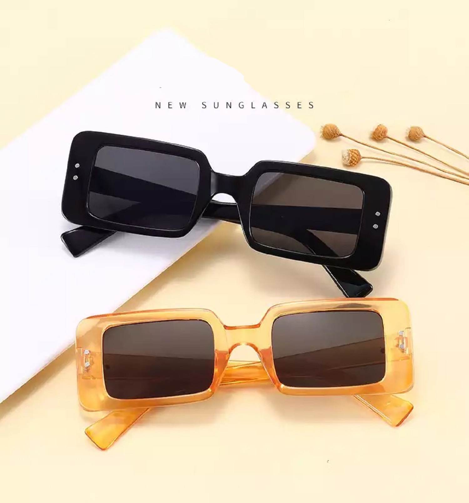 AUGEN Unisex Rectangular Sunglasses Orange Frame, Black Lens (Medium)