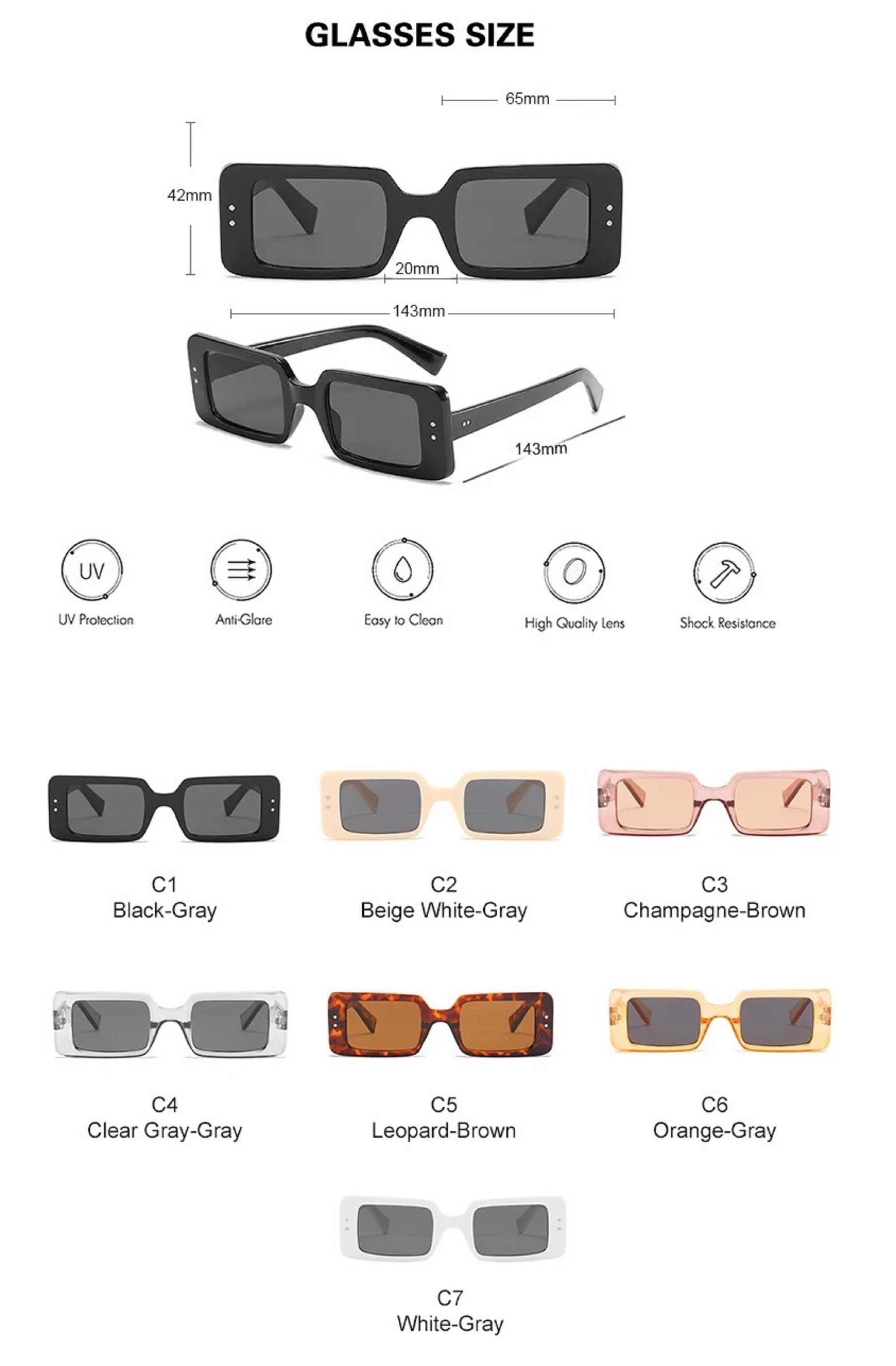AUGEN Unisex Rectangular Sunglasses Orange Frame, Black Lens (Medium)