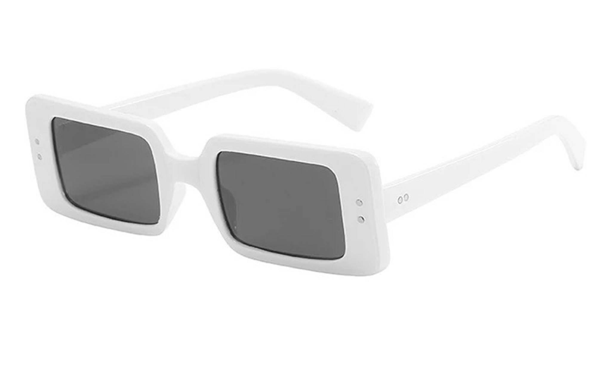 AUGEN By Visions India Retro Vintage Narrow Rectangular Abstract Unisex Sunglasses UV400 Protected Medium Size (White, 127) - Pack of 1