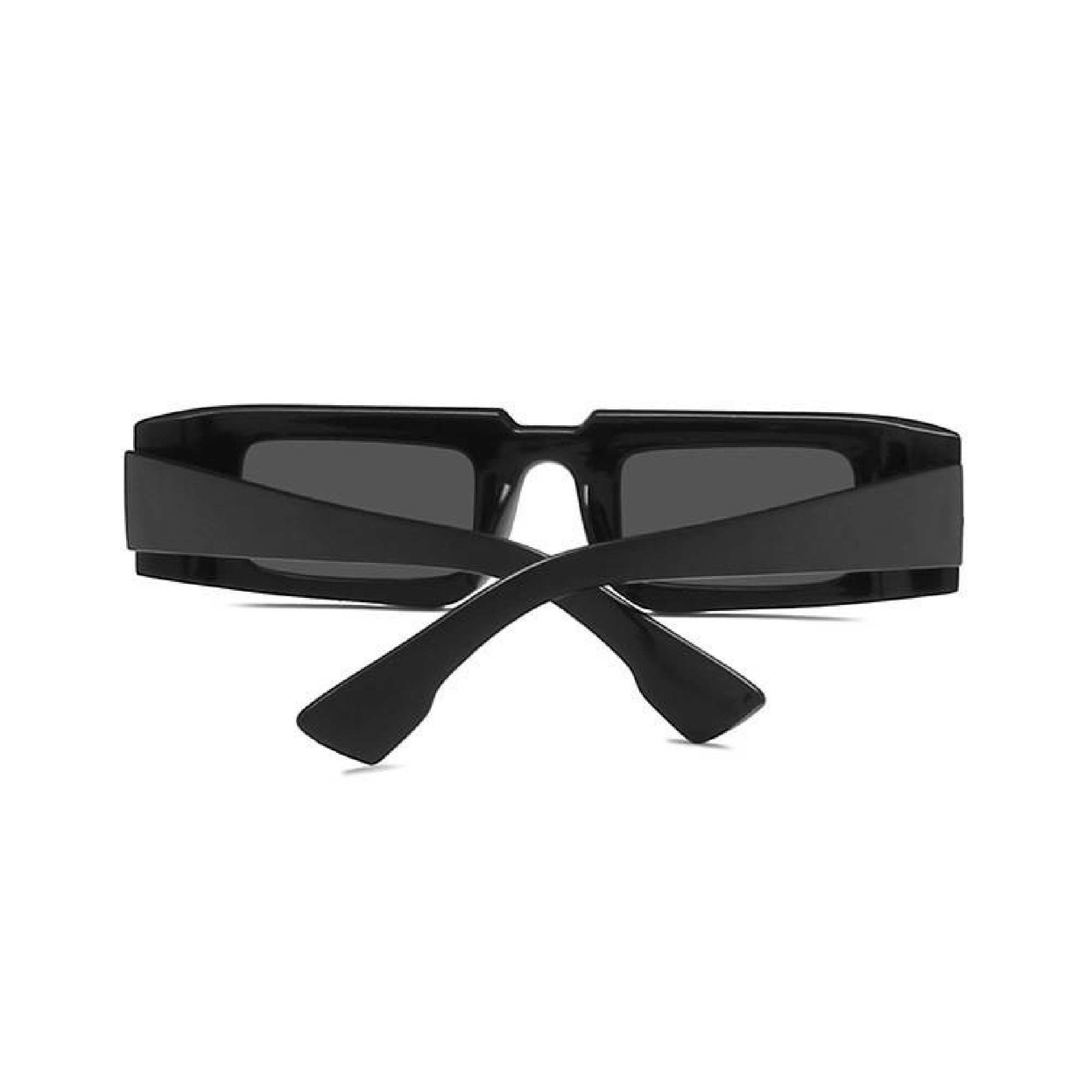 AUGEN By Visions India Retro Vintage Narrow Rectangular Abstract Unisex Sunglasses UV400 Protected Medium Size (Black, 128)-Pack of 1
