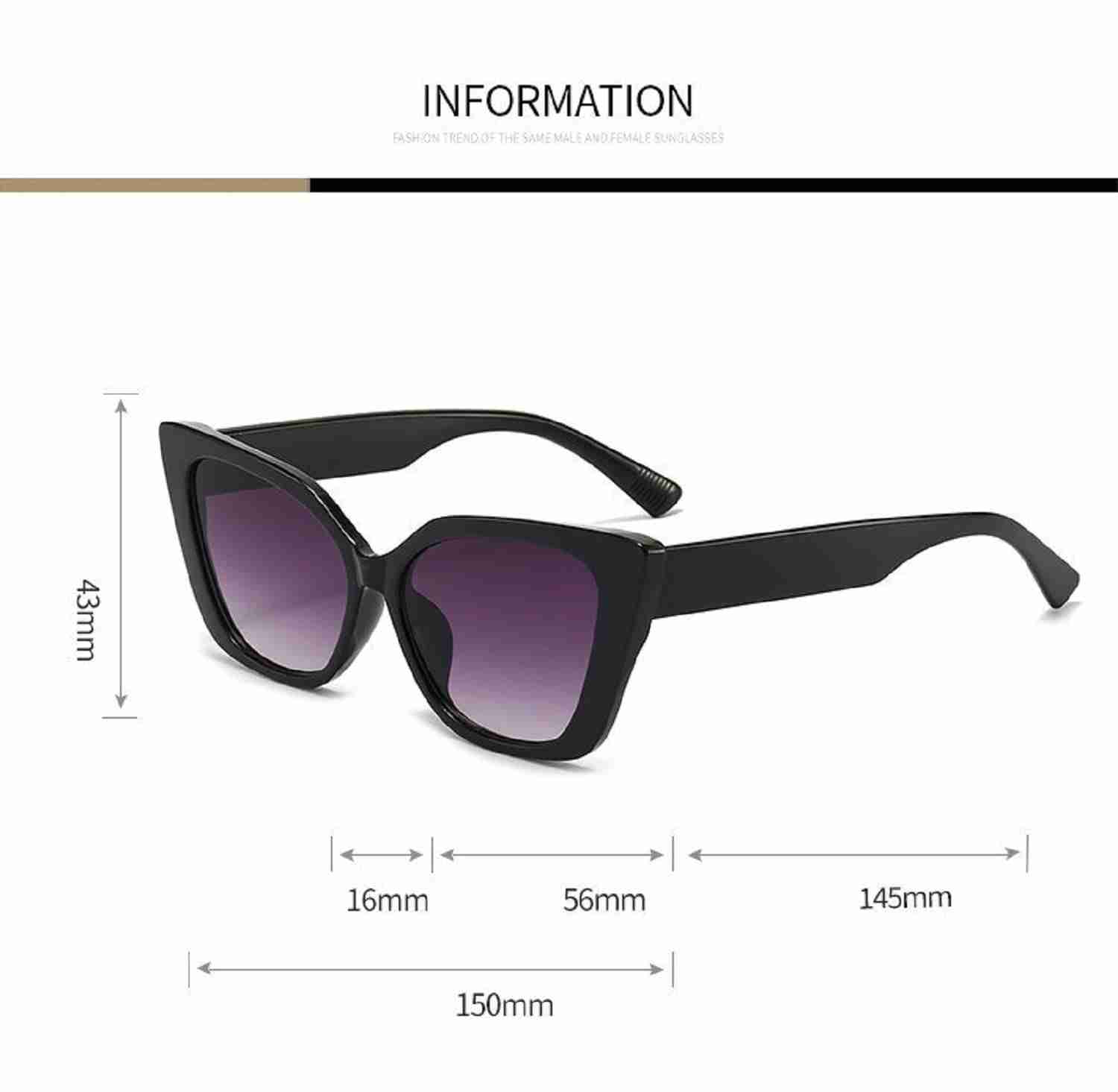 AUGEN By Visions India Retro Vintage Cateye Abstract Unisex Sunglasses UV400 Protected Medium Size (Black, 143)