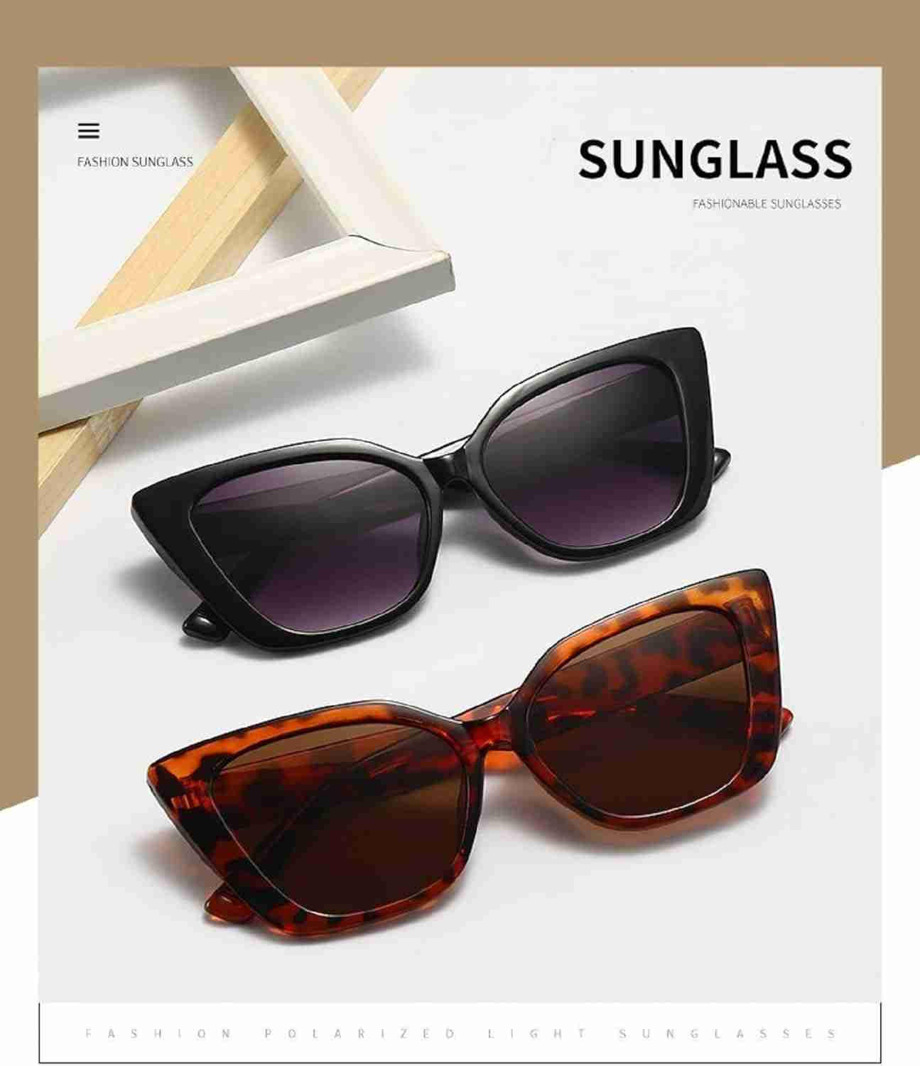 AUGEN By Visions India Retro Vintage Cateye Abstract Unisex Sunglasses UV400 Protected Medium Size (Black, 143)
