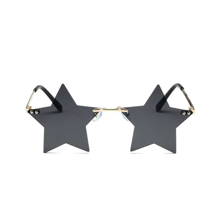 AUGEN By Visions India Retro Vintage Star Shape Rimless Abstract Party Unisex Sunglasses UV400 Protected Medium Size (C1, 145) Black - Pack of 1