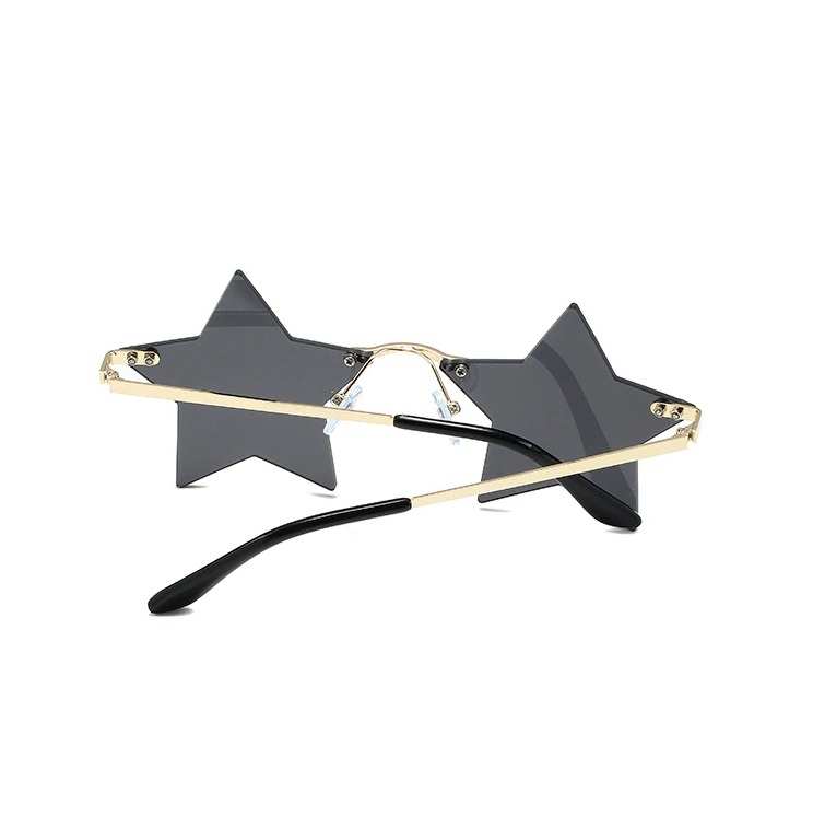 AUGEN By Visions India Retro Vintage Star Shape Rimless Abstract Party Unisex Sunglasses UV400 Protected Medium Size (C1, 145) Black - Pack of 1