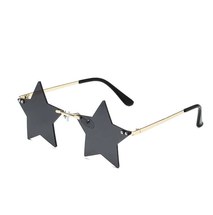 AUGEN By Visions India Retro Vintage Star Shape Rimless Abstract Party Unisex Sunglasses UV400 Protected Medium Size (C1, 145) Black - Pack of 1