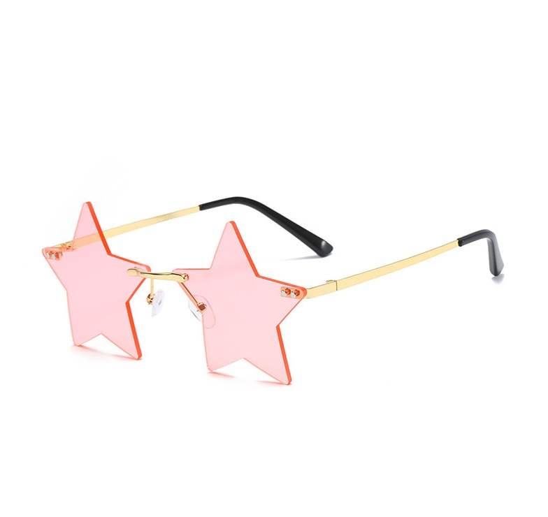 AUGEN By Visions India Retro Vintage Star Shape Rimless Abstract Party Unisex Sunglasses UV400 Protected Medium Size (C10, 145) Pink - Pack of 1
