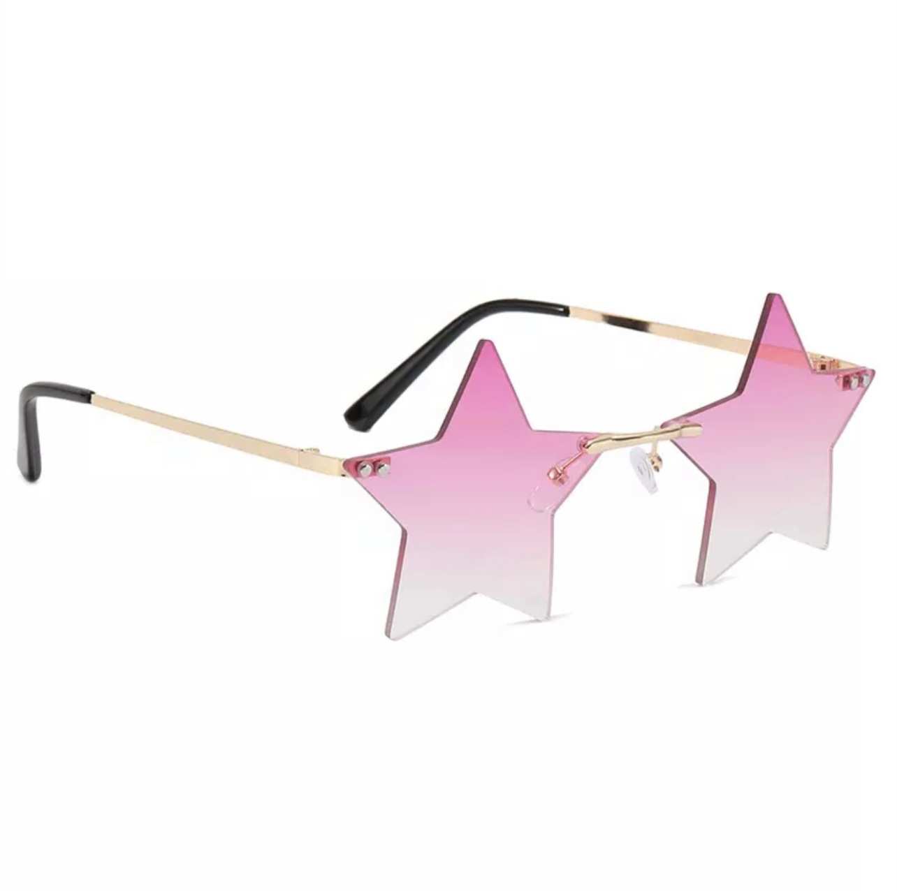 AUGEN By Visions India Retro Vintage Star Shape Rimless Abstract Party Unisex Sunglasses UV400 Protected Medium Size (C11, 145) Pink - Pack of 1