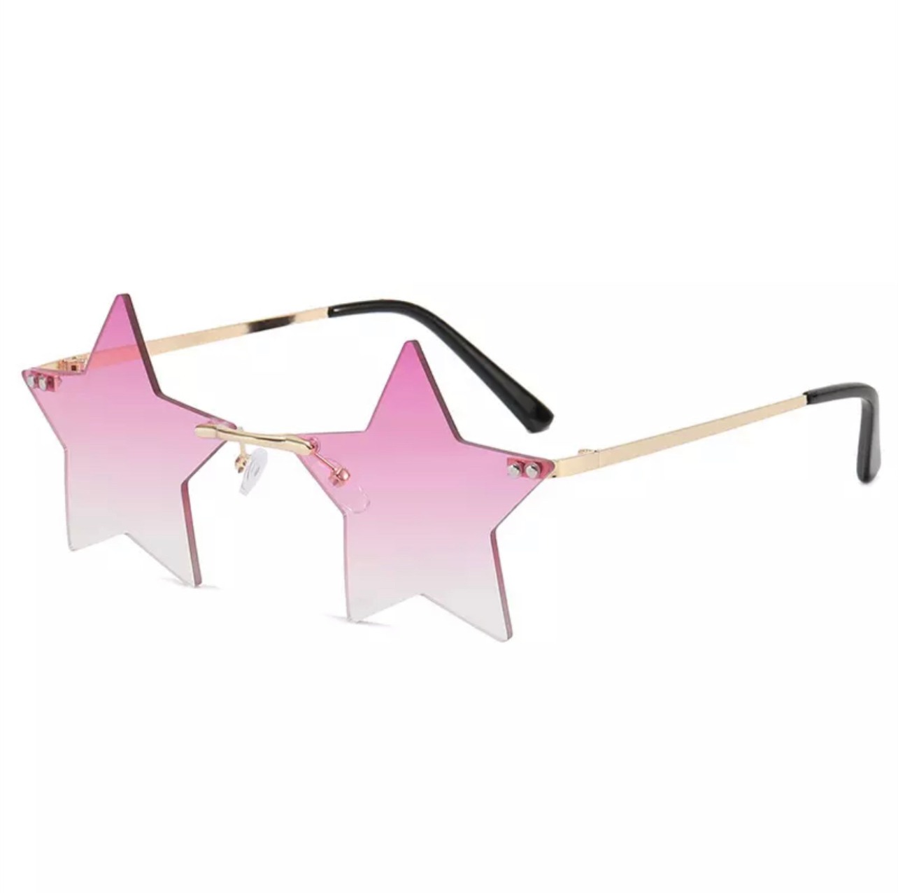 AUGEN By Visions India Retro Vintage Star Shape Rimless Abstract Party Unisex Sunglasses UV400 Protected Medium Size (C11, 145) Pink - Pack of 1