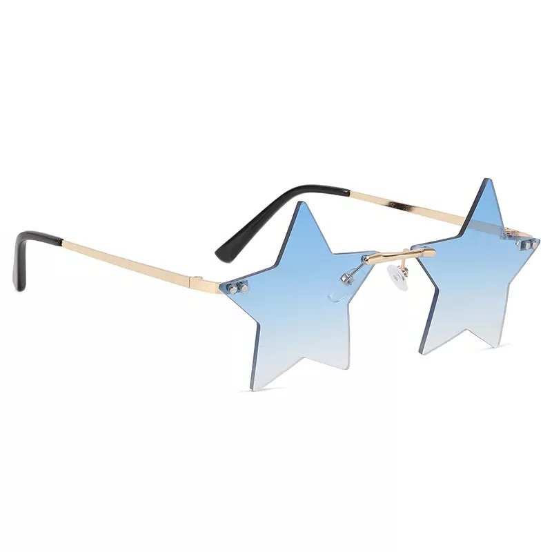 AUGEN By Visions India Retro Vintage Star Shape Rimless Abstract Party Unisex Sunglasses UV400 Protected Medium Size (C13, 145) Blue - Pack of 1