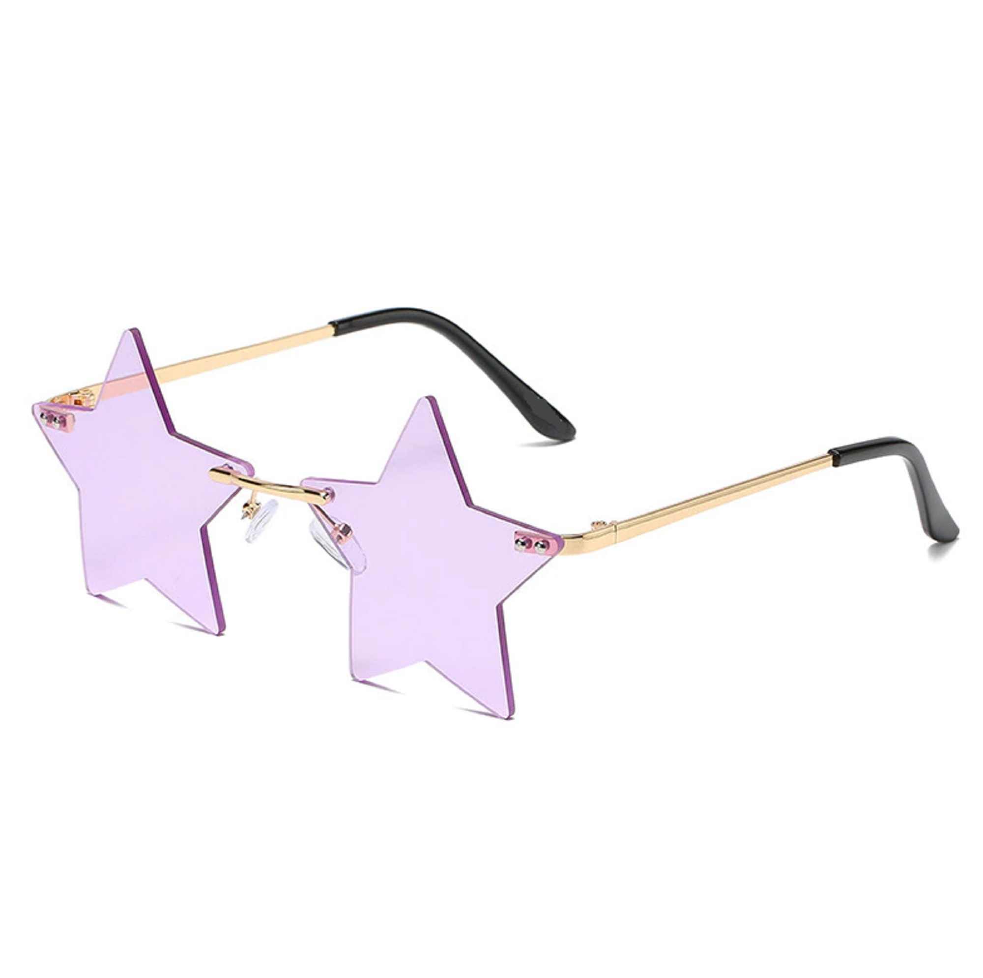 AUGEN By Visions India Retro Vintage Star Shape Rimless Abstract Party Unisex Sunglasses UV400 Protected Medium Sunglass (C14, 145) Purple - Pack of 1