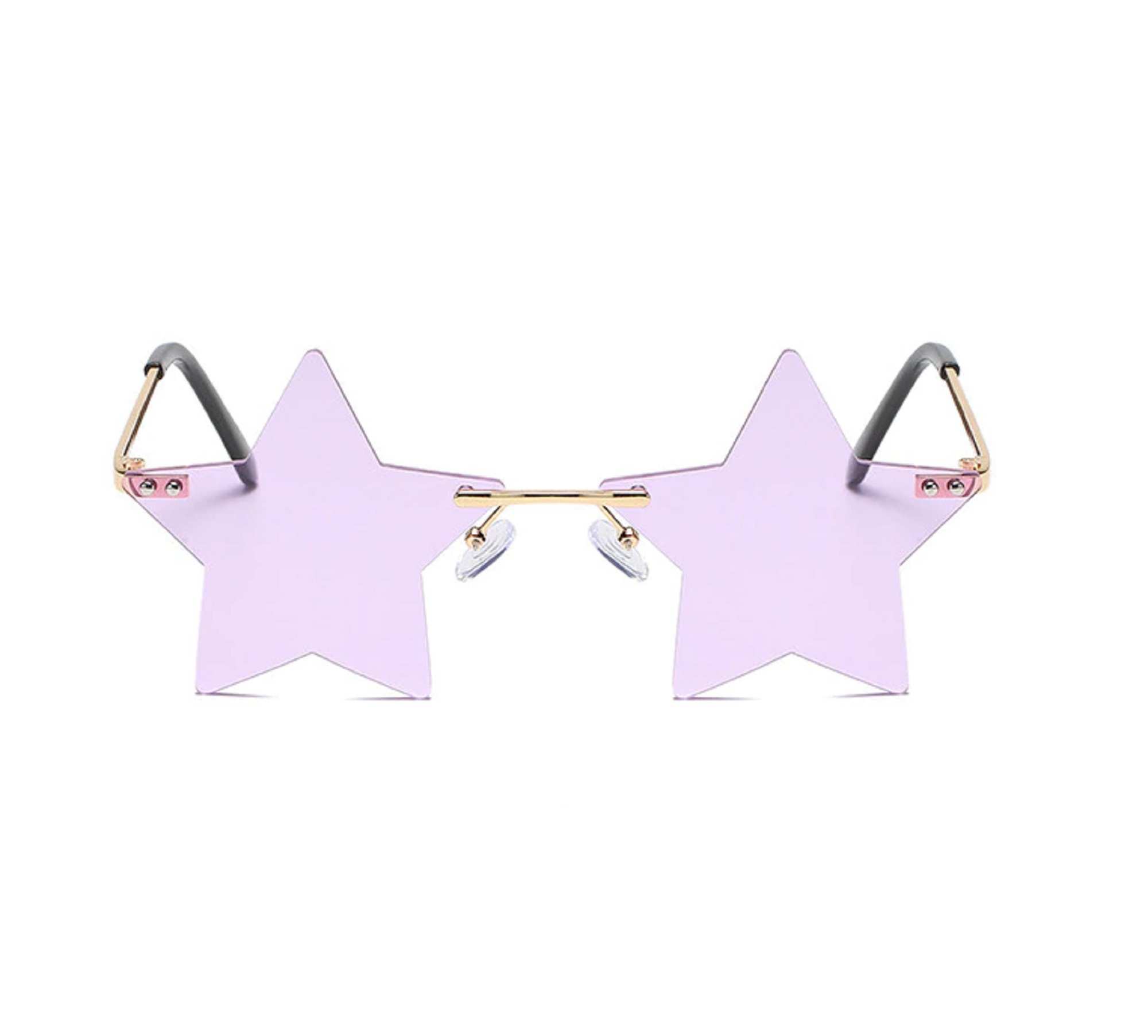 AUGEN By Visions India Retro Vintage Star Shape Rimless Abstract Party Unisex Sunglasses UV400 Protected Medium Sunglass (C14, 145) Purple - Pack of 1