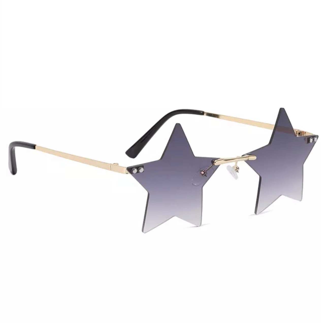 AUGEN By Visions India Retro Vintage Star Shape Rimless Abstract Party Unisex Sunglasses UV400 Protected Medium Size (C15, 145) Grey - Pack of 1