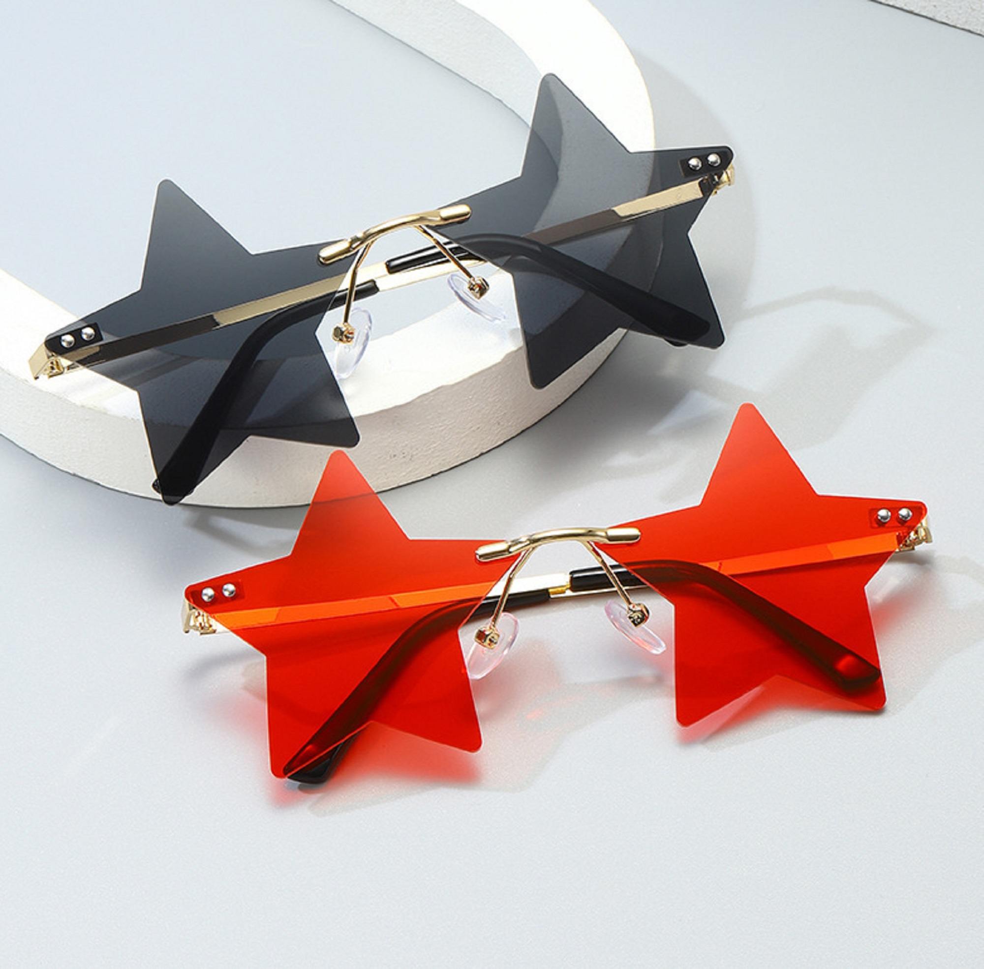 AUGEN By Visions India Retro Vintage Star Shape Rimless Abstract Party Unisex Sunglass UV400 Protected Medium Size (C2, 145) Silver - Pack of 1