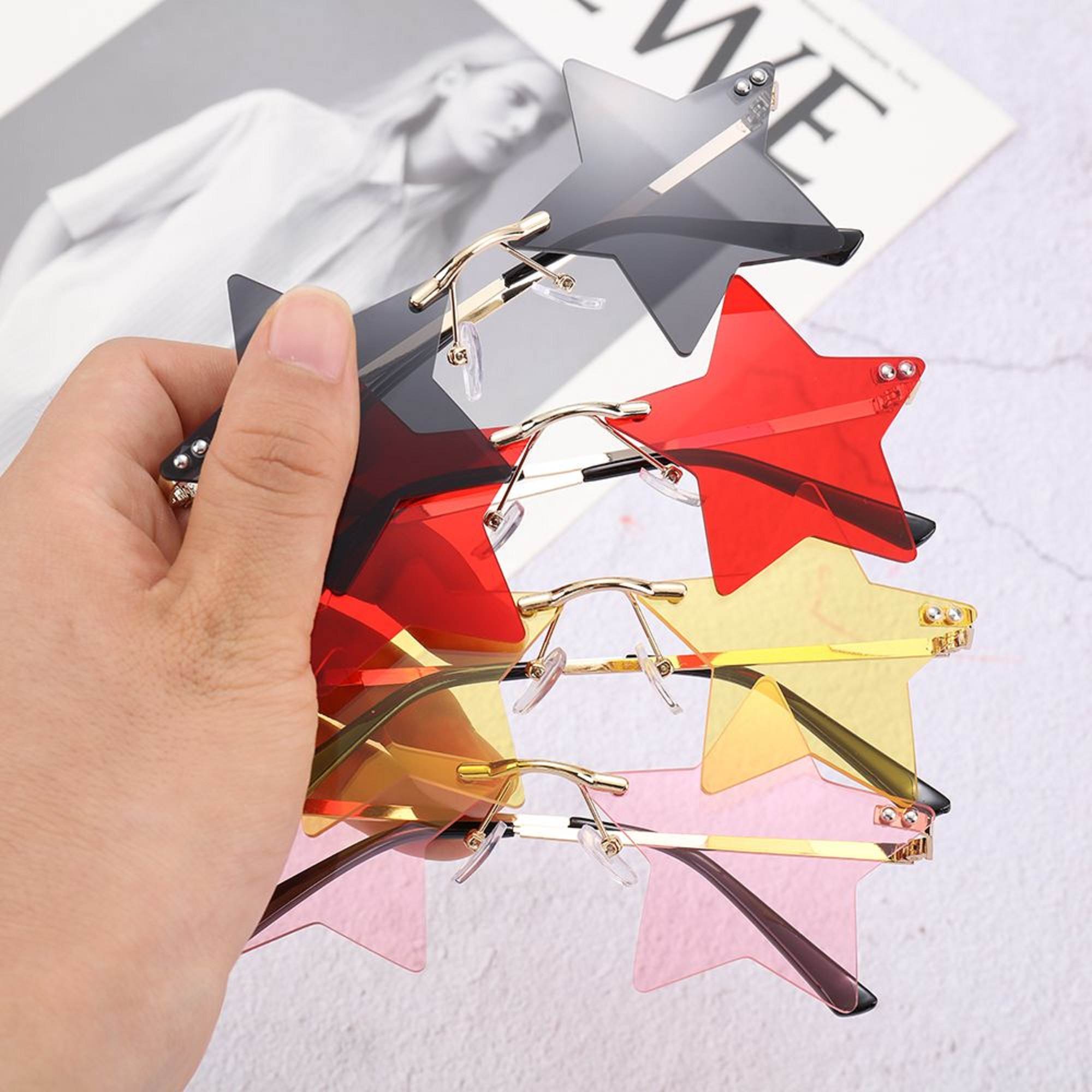AUGEN By Visions India Retro Vintage Star Shape Rimless Abstract Party Unisex Sunglass UV400 Protected Medium Size (C2, 145) Silver - Pack of 1
