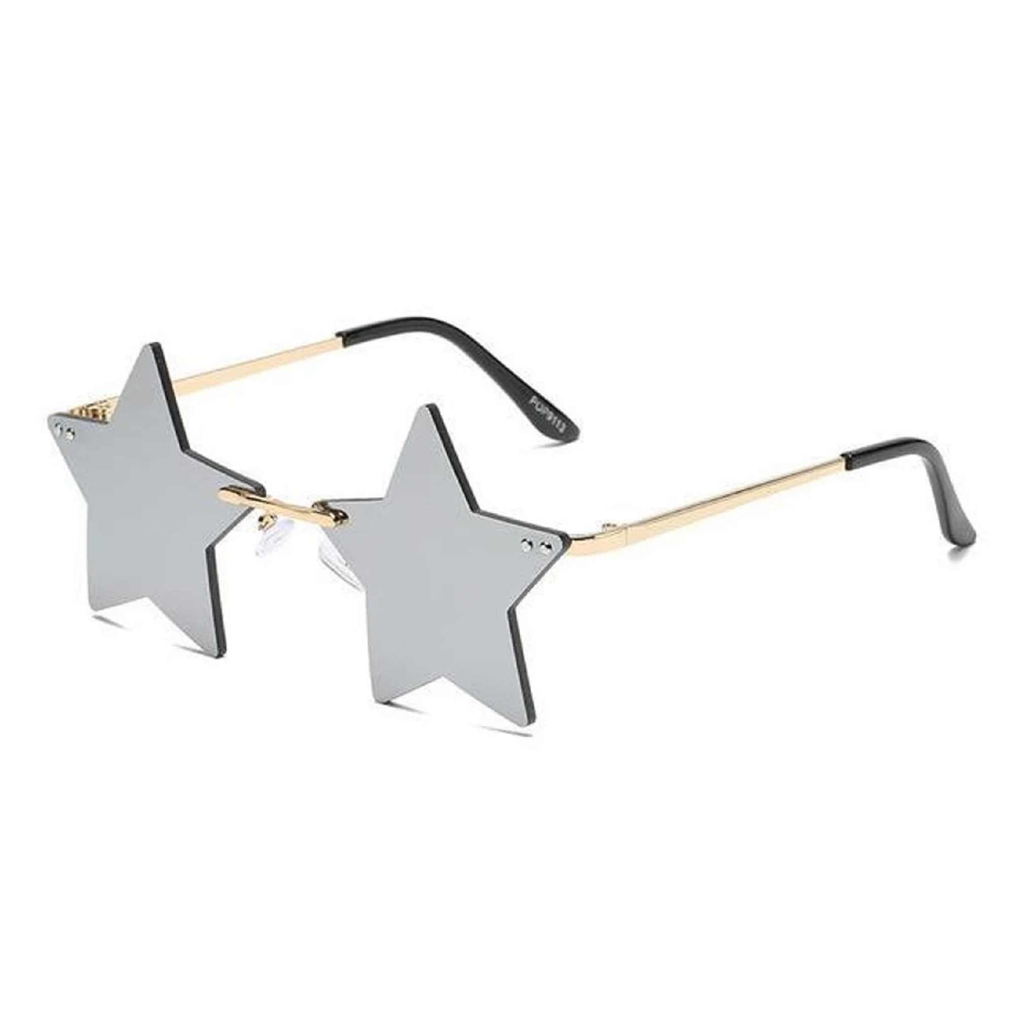 AUGEN By Visions India Retro Vintage Star Shape Rimless Abstract Party Unisex Sunglass UV400 Protected Medium Size (C2, 145) Silver - Pack of 1