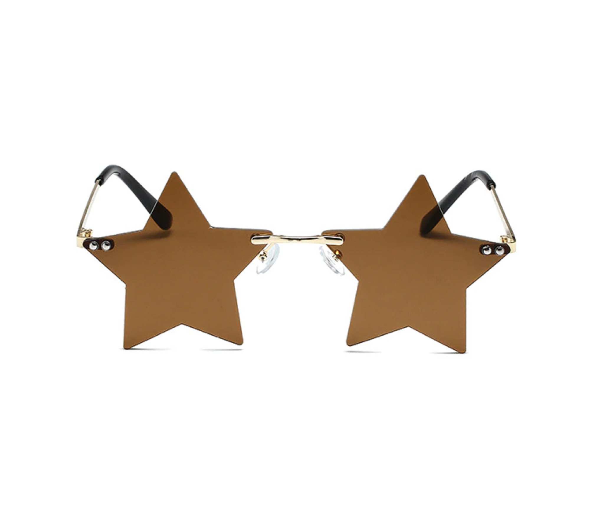 AUGEN By Visions India Retro Vintage Star Shape Rimless Abstract Party Unisex Sunglasses UV400 Protected Medium Size (C3, 145) Brown - Pack of 1