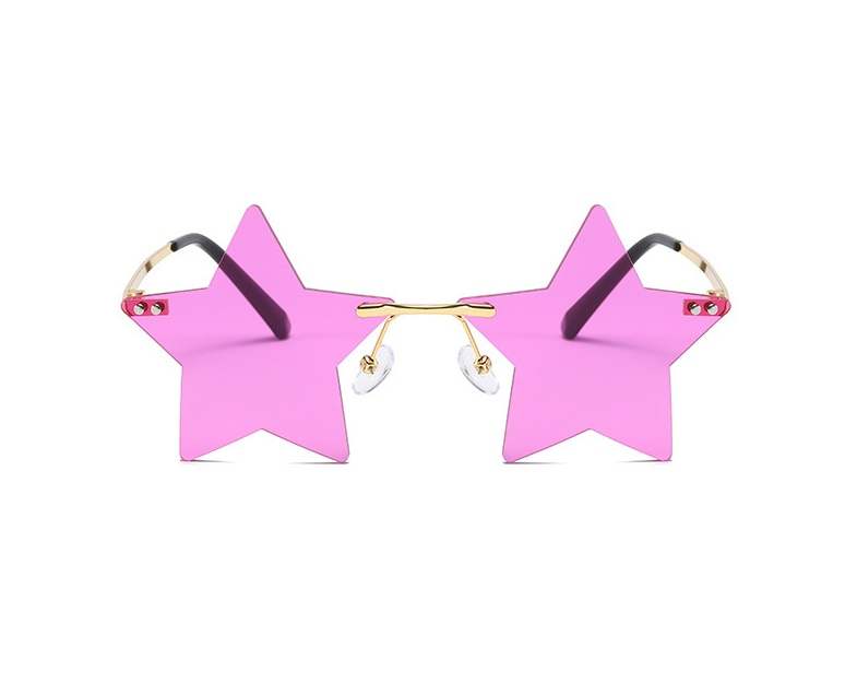 AUGEN By Visions India Retro Vintage Star Shape Rimless Abstract Party Unisex Sunglass UV400 Protected Medium Size (C4, 145) Purple - Pack of 1