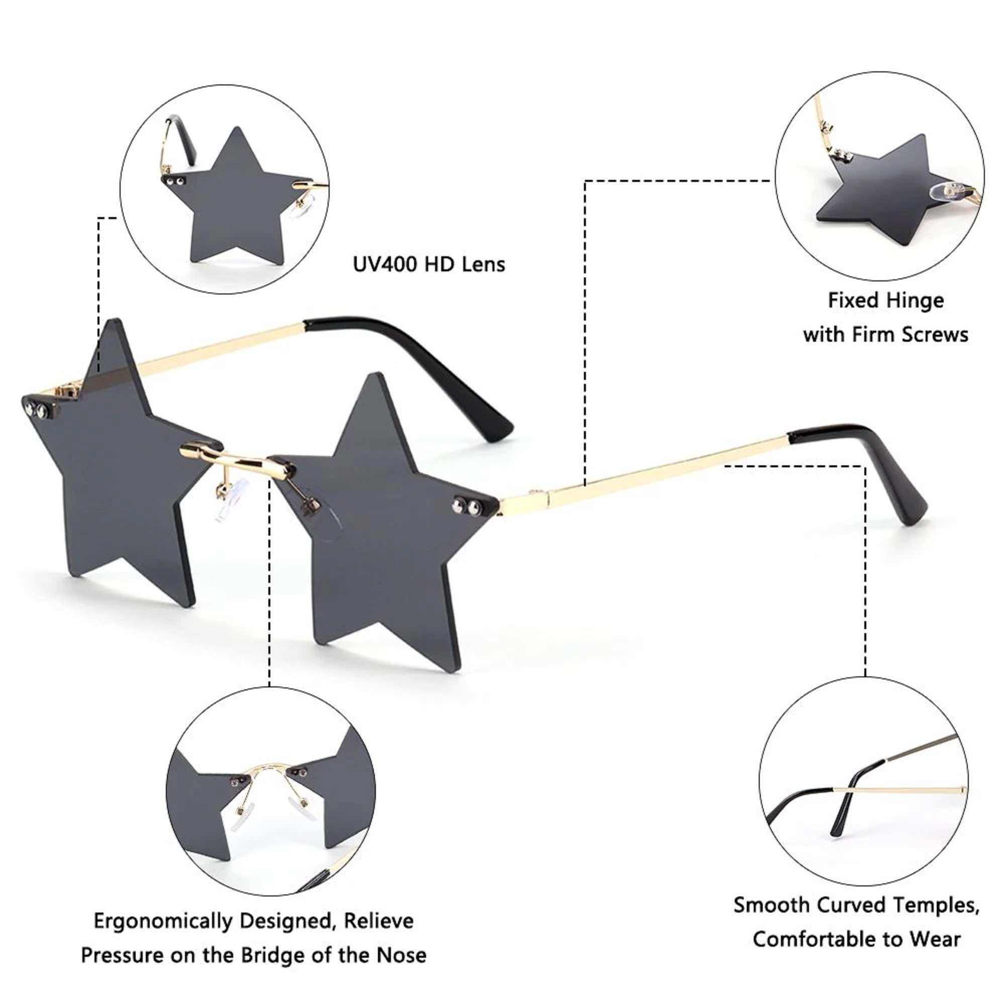AUGEN By Visions India Retro Vintage Star Shape Rimless Abstract Party Unisex Sunglasses UV400 Protected Medium Size (C5, 145) Blue - Pack of 1