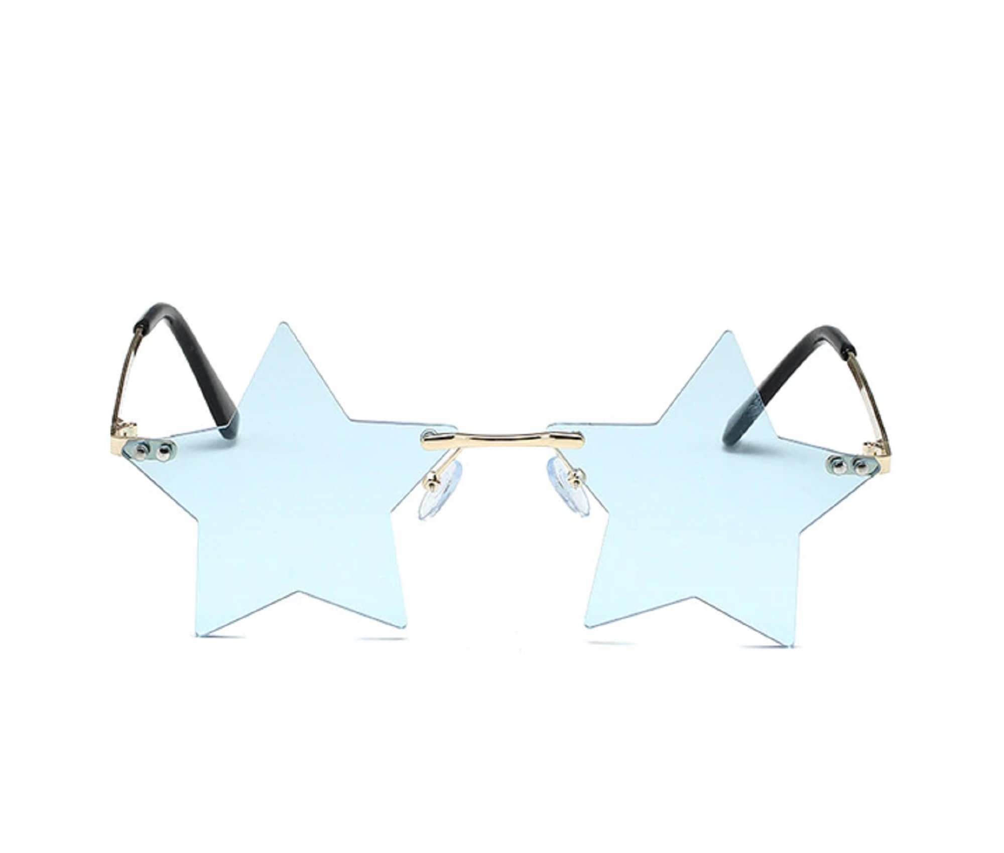 AUGEN By Visions India Retro Vintage Star Shape Rimless Abstract Party Unisex Sunglasses UV400 Protected Medium Size (C5, 145) Blue - Pack of 1
