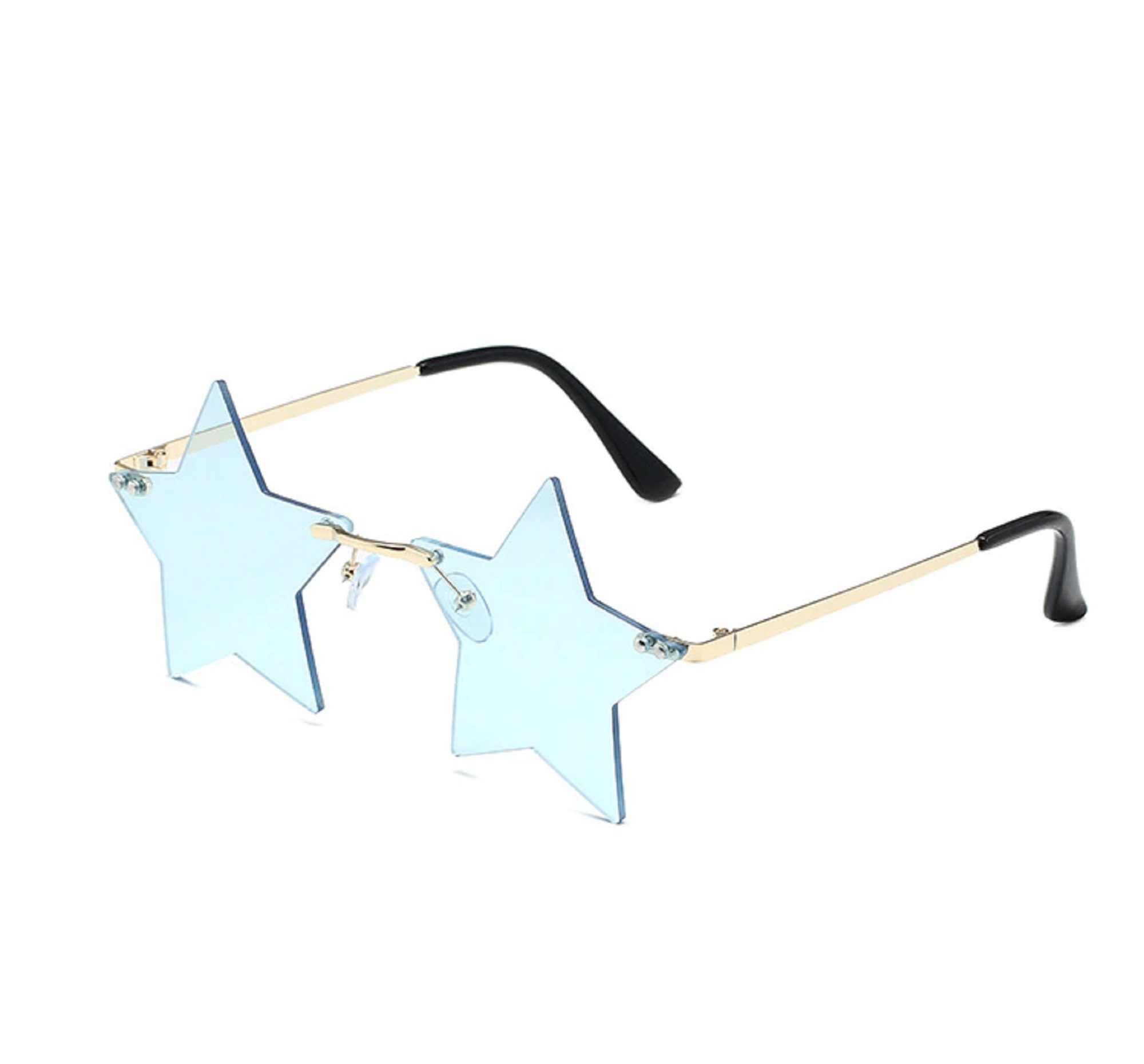 AUGEN By Visions India Retro Vintage Star Shape Rimless Abstract Party Unisex Sunglasses UV400 Protected Medium Size (C5, 145) Blue - Pack of 1