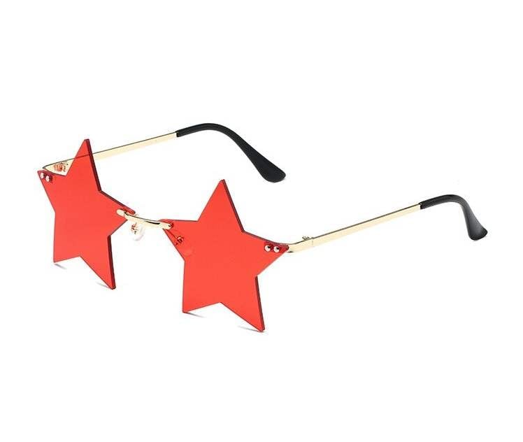 AUGEN By Visions India Retro Vintage Star Shape Rimless Abstract Party Unisex Sunglasses UV Protected Medium Size (C6, 145) Red - Pack of 1