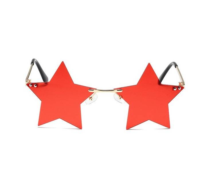 AUGEN By Visions India Retro Vintage Star Shape Rimless Abstract Party Unisex Sunglasses UV Protected Medium Size (C6, 145) Red - Pack of 1