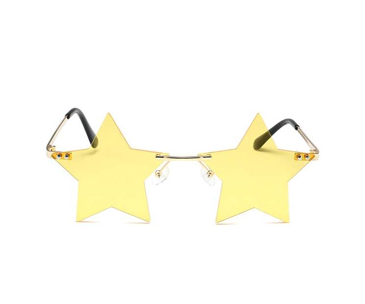 AUGEN By Visions India Retro Vintage Star Shape Rimless Abstract Party Unisex Sunglass UV400 Protected Medium Size (C7, 145) Yellow - Pack of 1