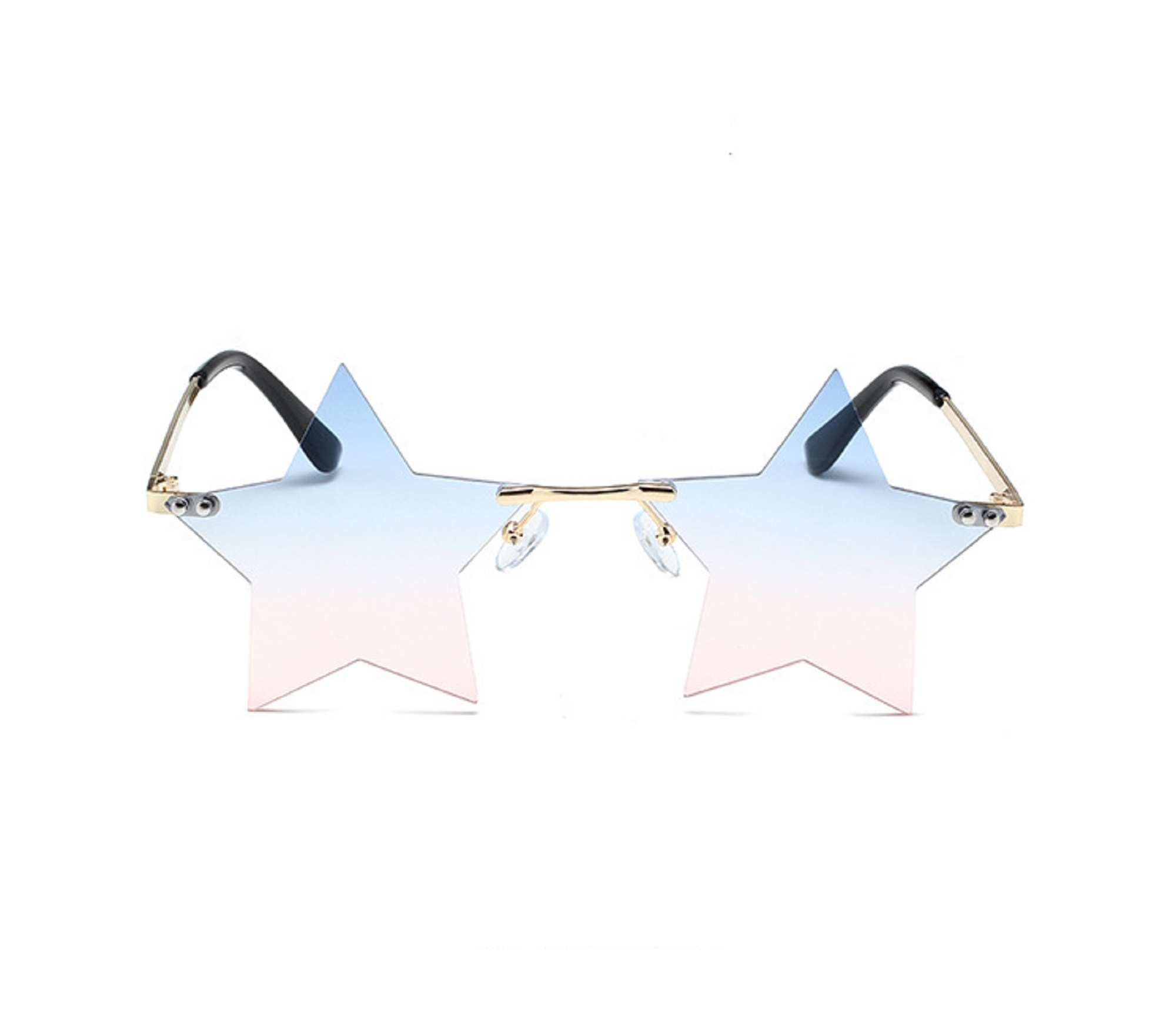 AUGEN By Visions India Retro Vintage Star Shape Rimless Abstract Party Unisex Sunglasses UV400 Protected Medium Size (C9, 145)