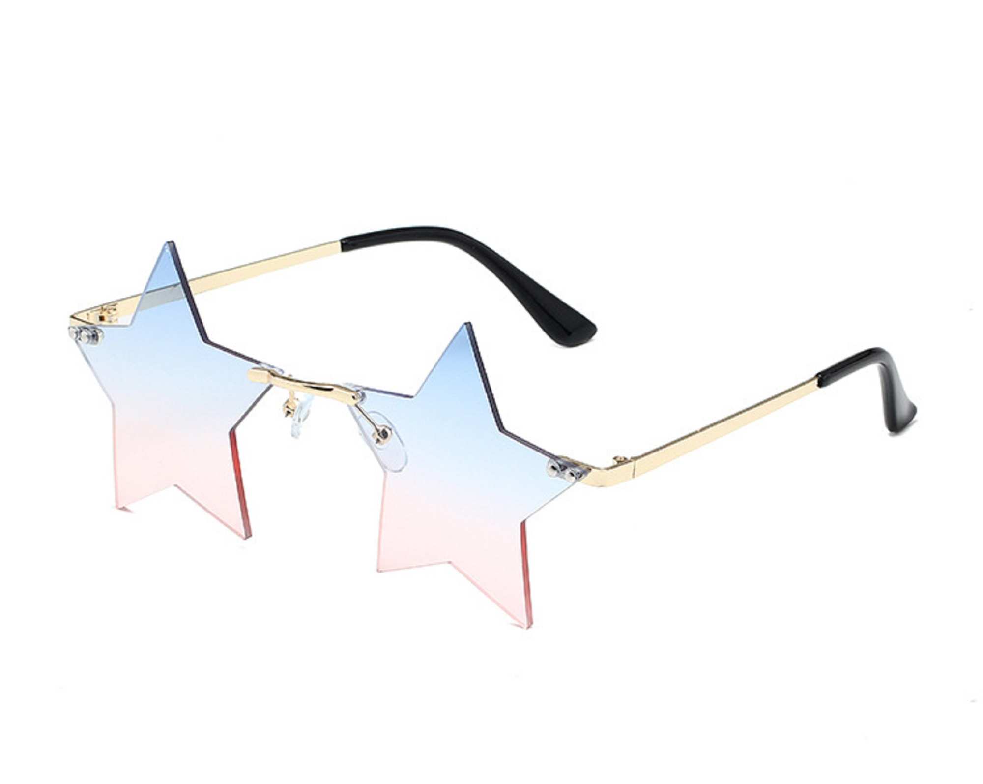 AUGEN By Visions India Retro Vintage Star Shape Rimless Abstract Party Unisex Sunglasses UV400 Protected Medium Size (C9, 145)