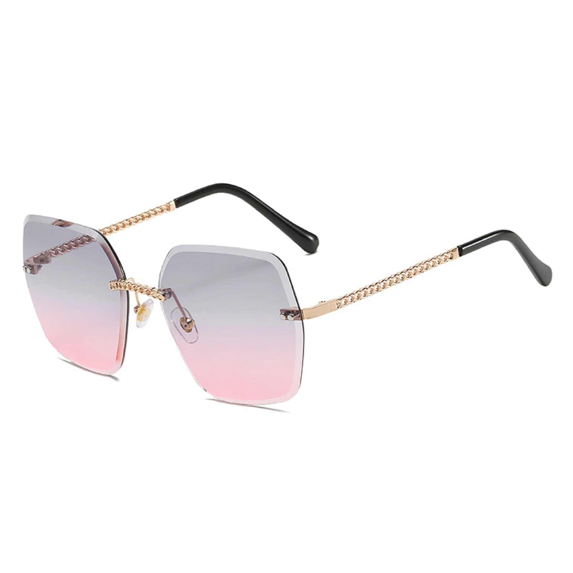 AUGEN By Visions India Retro Vintage Rimless Square Abstract Unisex Sunglasses UV400 Protected Medium Size (C2, 148)