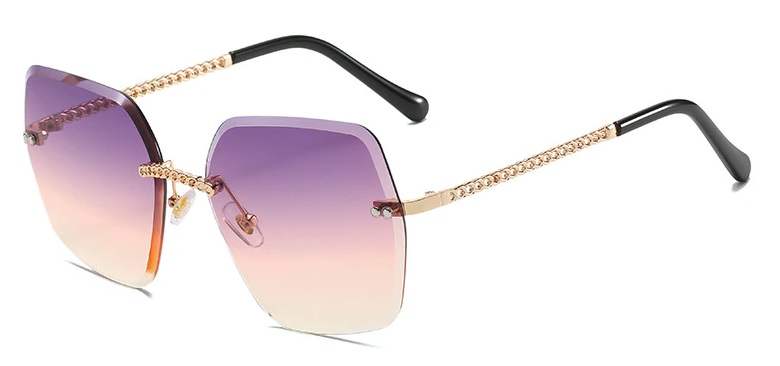 AUGEN By Visions India Retro Vintage Rimless Square Abstract Unisex Sunglasses UV400 Protected Medium Size (C7, 148)