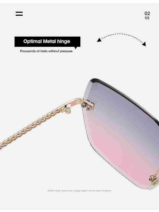AUGEN By Visions India Retro Vintage Rimless Square Abstract Unisex Sunglasses UV400 Protected Medium Size (C8, 148)