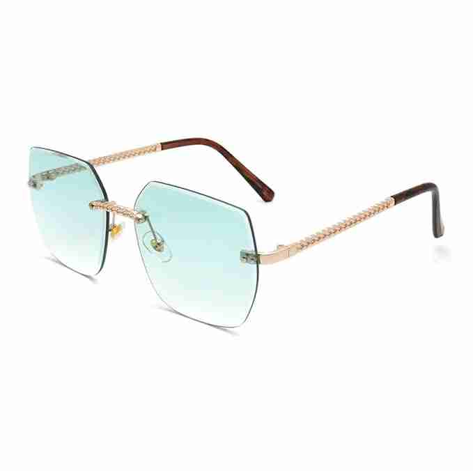 AUGEN By Visions India Retro Vintage Rimless Square Abstract Unisex Sunglasses UV400 Protected Medium Size (C8, 148)
